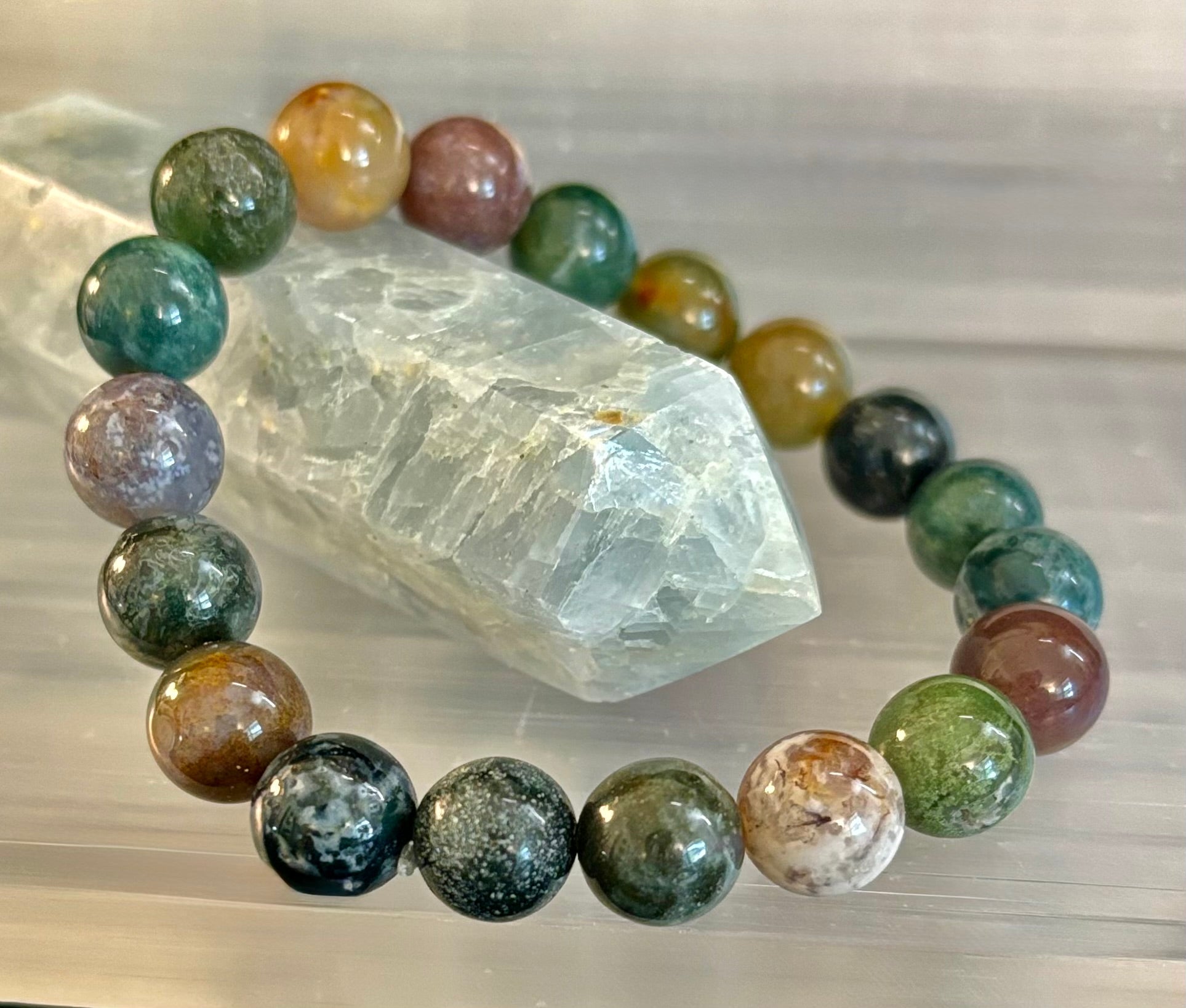 Indian Agate Bracelet 6mm, 8mm & 10mm – Reiki-Infused Grounding, Balance & Protection Jewelry (Multiple Wrist Sizes)