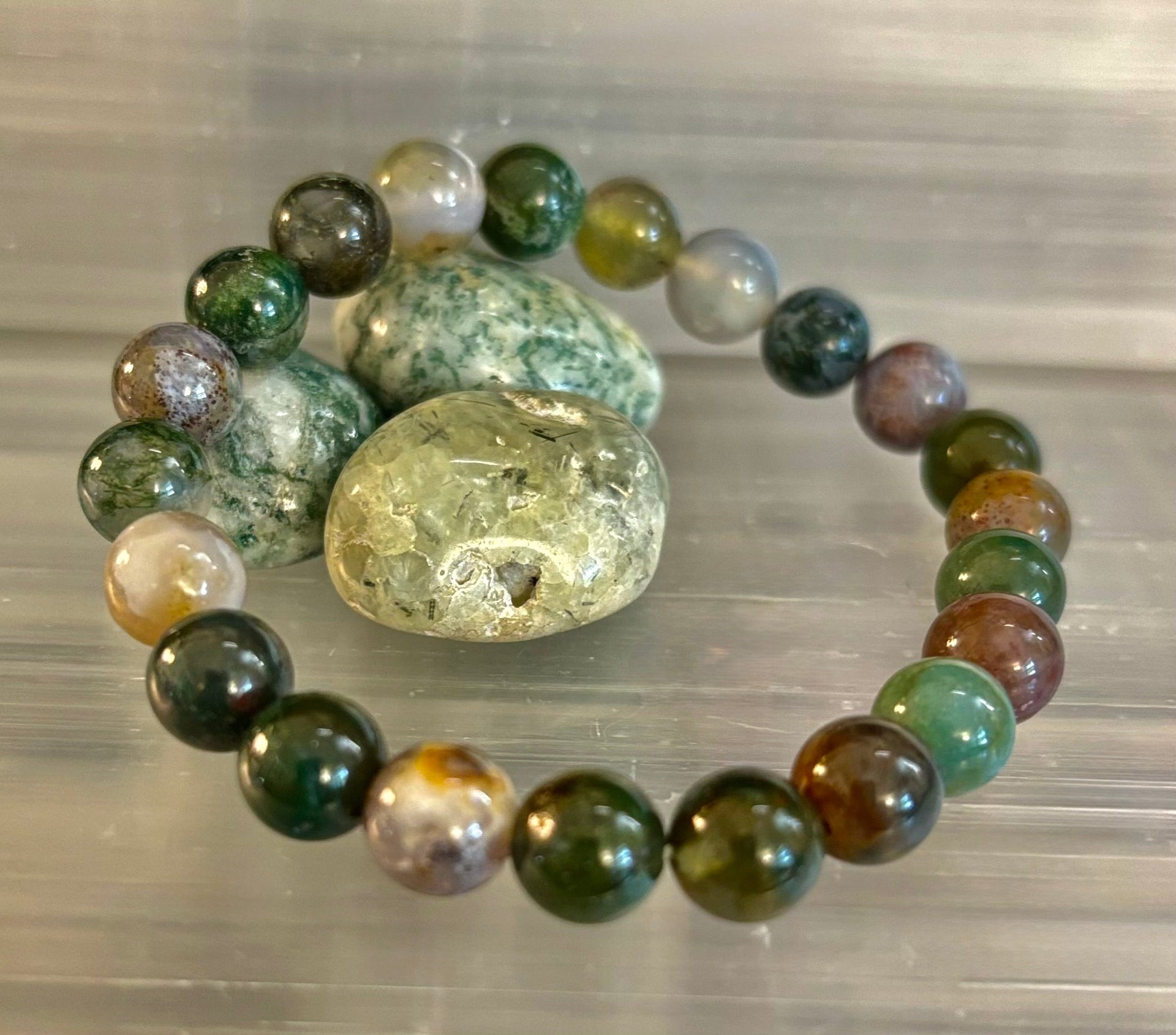 Indian Agate Bracelet 6mm, 8mm & 10mm – Reiki-Infused Grounding, Balance & Protection Jewelry (Multiple Wrist Sizes)