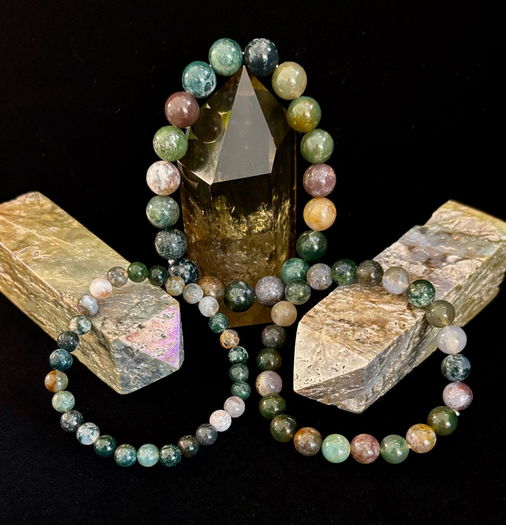 Indian Agate Bracelet 6mm, 8mm & 10mm – Reiki-Infused Grounding, Balance & Protection Jewelry (Multiple Wrist Sizes)