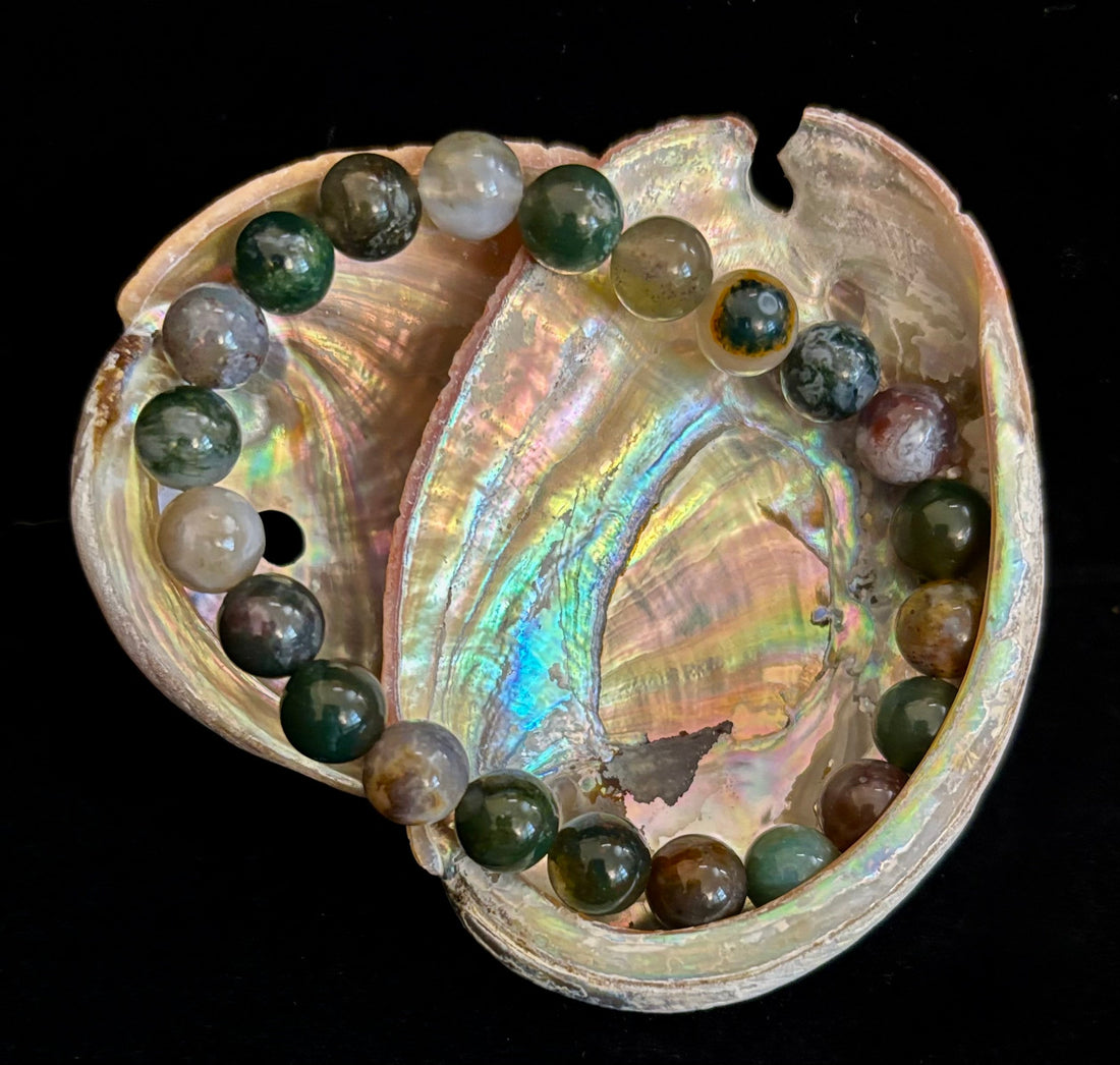 Indian Agate Bracelet 6mm, 8mm & 10mm – Reiki-Infused Grounding, Balance & Protection Jewelry (Multiple Wrist Sizes)