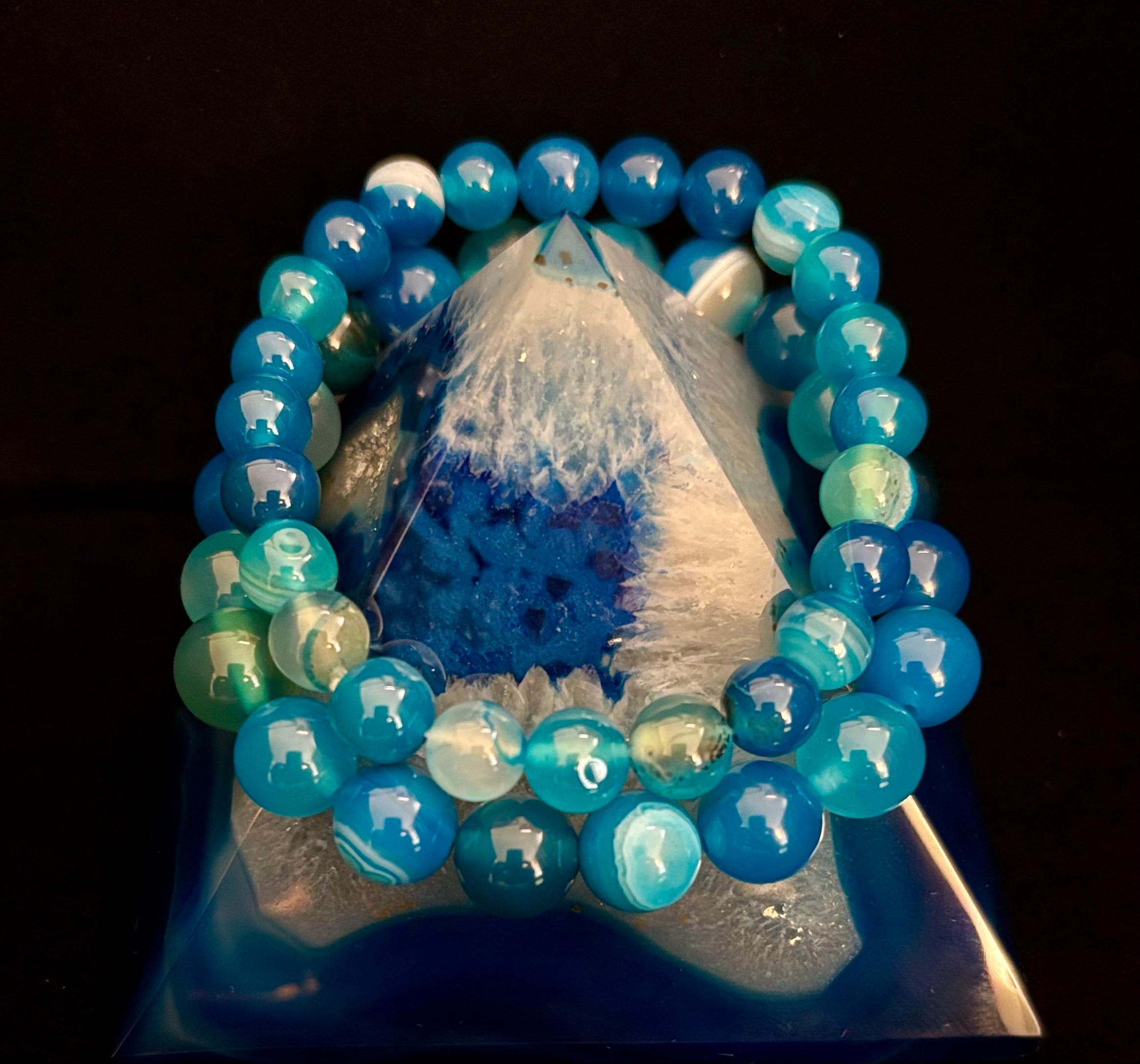 Ocean Energy Blue Agate Reiki-Infused Calm & Communication Bracelet (Medium Wrist)