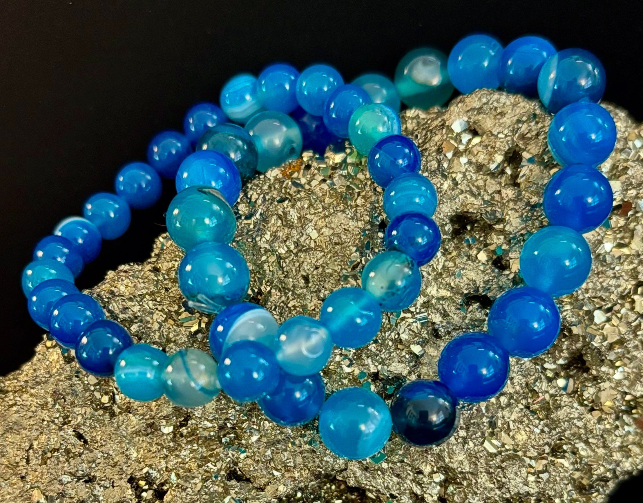 Ocean Energy Blue Agate Reiki-Infused Calm & Communication Bracelet (Medium Wrist)