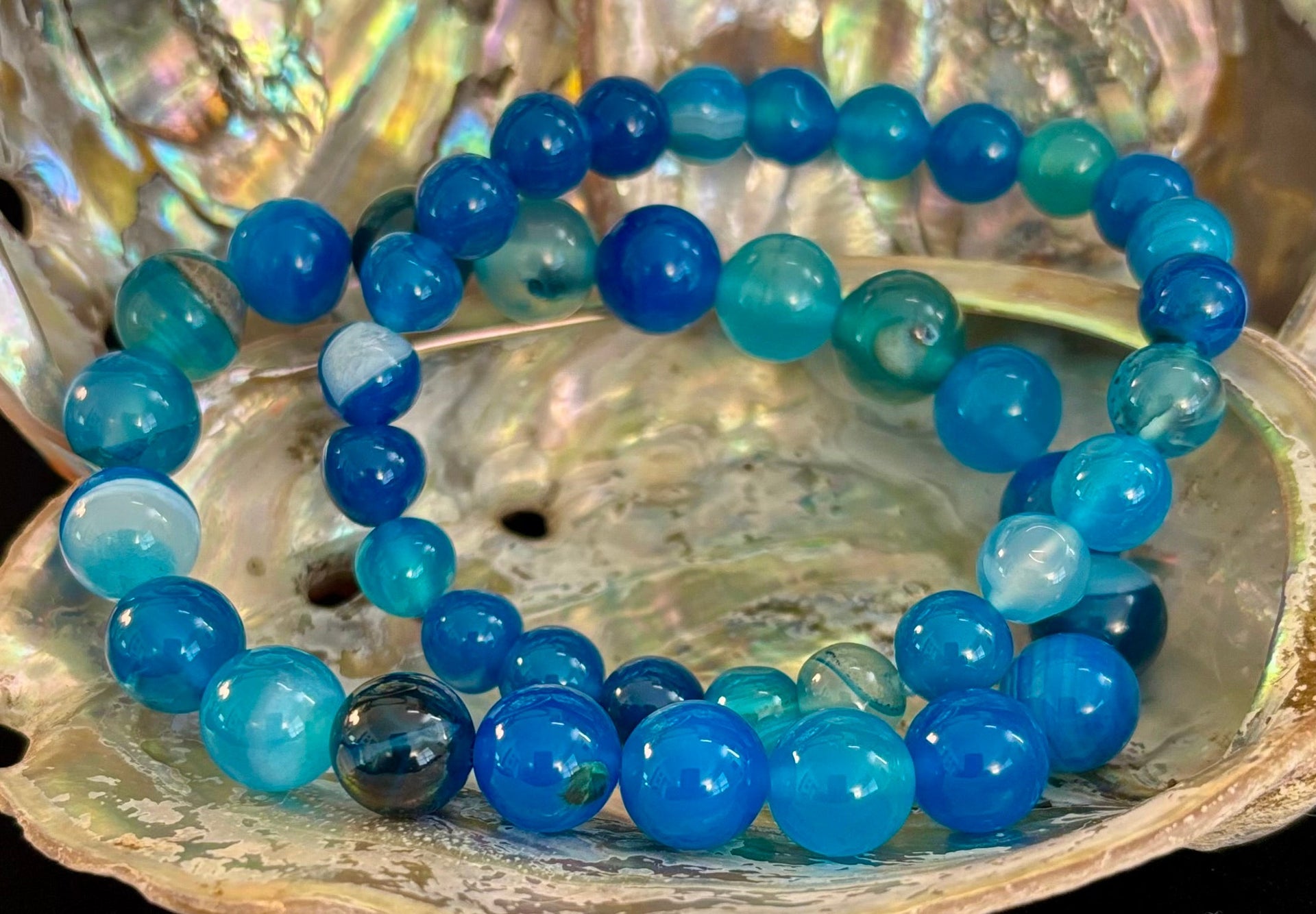 Ocean Energy Blue Agate Reiki-Infused Calm & Communication Bracelet (Medium Wrist)