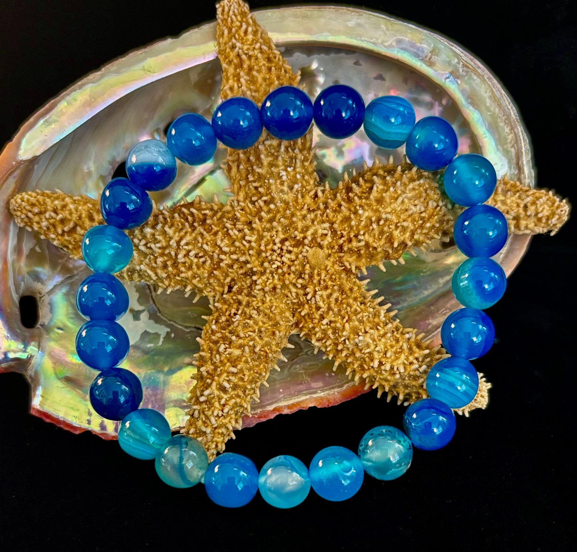 Ocean Energy Blue Agate Reiki-Infused Calm & Communication Bracelet (Medium Wrist)