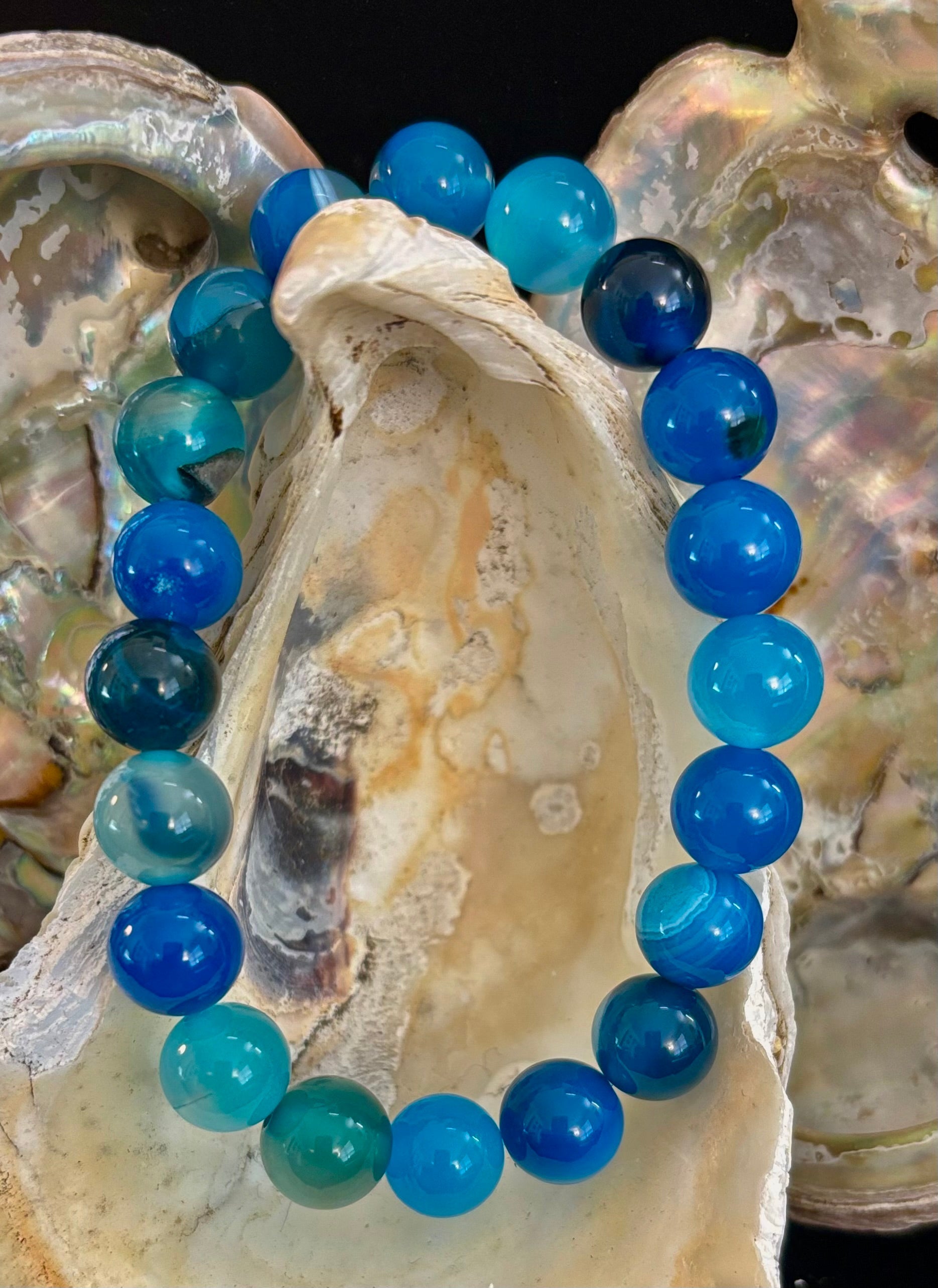 Ocean Energy Blue Agate Reiki-Infused Calm & Communication Bracelet (Medium Wrist)
