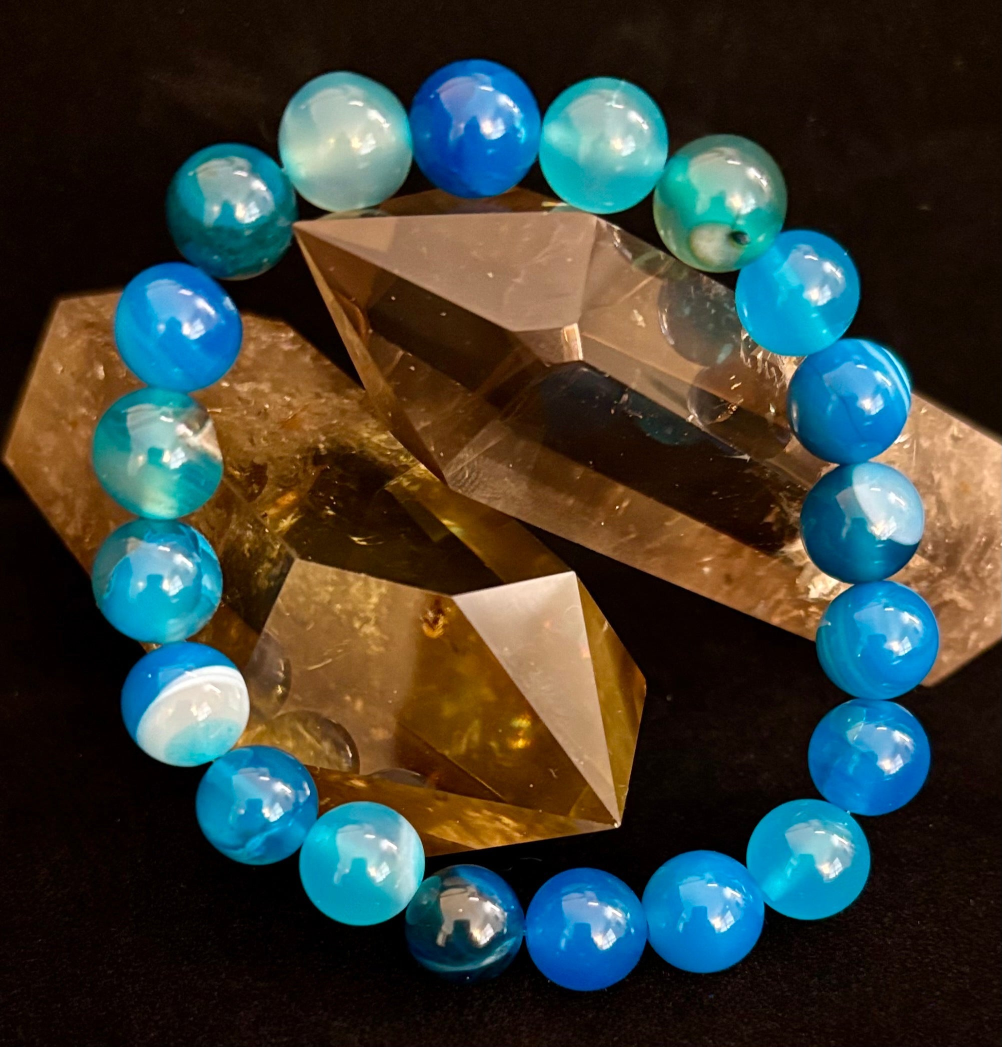 Ocean Energy Blue Agate Reiki-Infused Calm & Communication Bracelet (Medium Wrist)