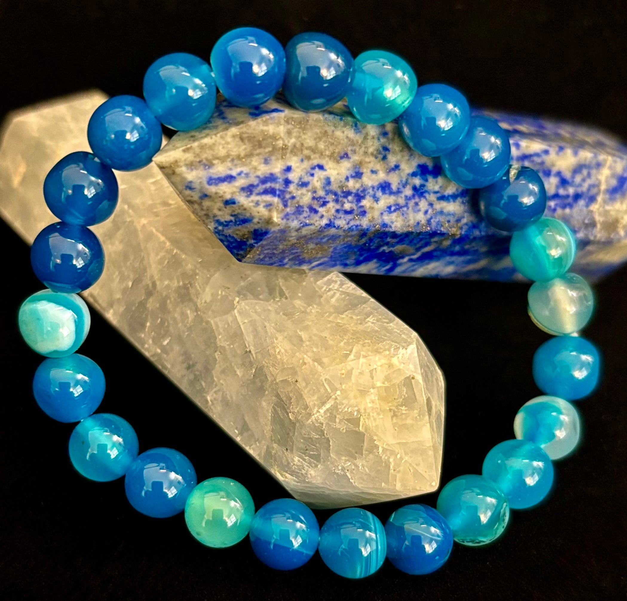Ocean Energy Blue Agate Reiki-Infused Calm & Communication Bracelet (Medium Wrist)