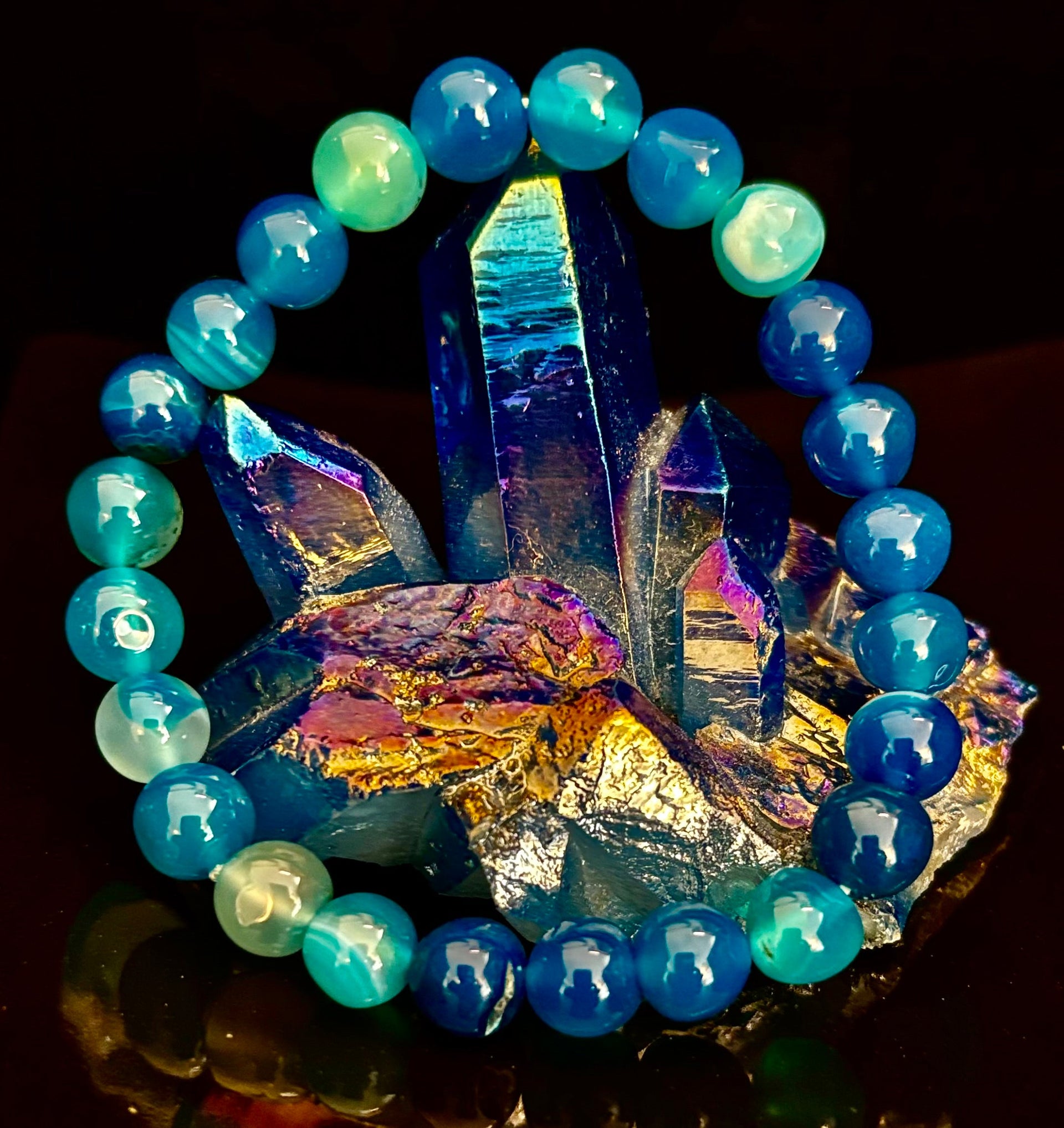 Ocean Energy Blue Agate Reiki-Infused Calm & Communication Bracelet (Medium Wrist)