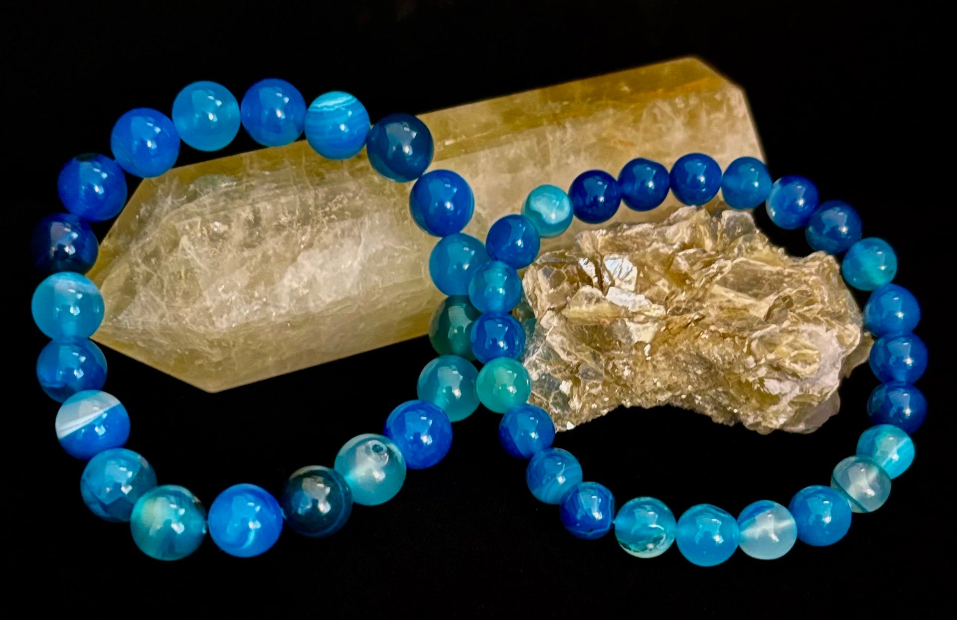 Ocean Energy Blue Agate Reiki-Infused Calm & Communication Bracelet (Medium Wrist)