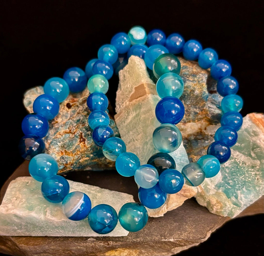 Ocean Energy Blue Agate Reiki-Infused Calm & Communication Bracelet (Medium Wrist)