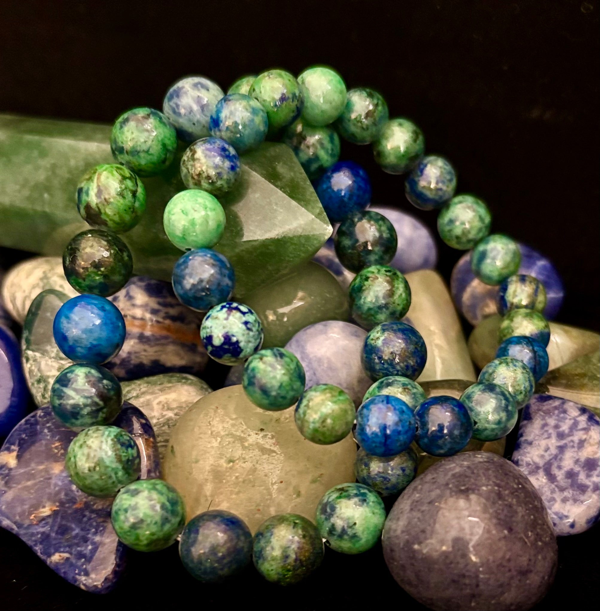Azurite Beaded Stretch Bracelet – 8mm & 10mm Options | Spiritual Clarity & Deep Healing