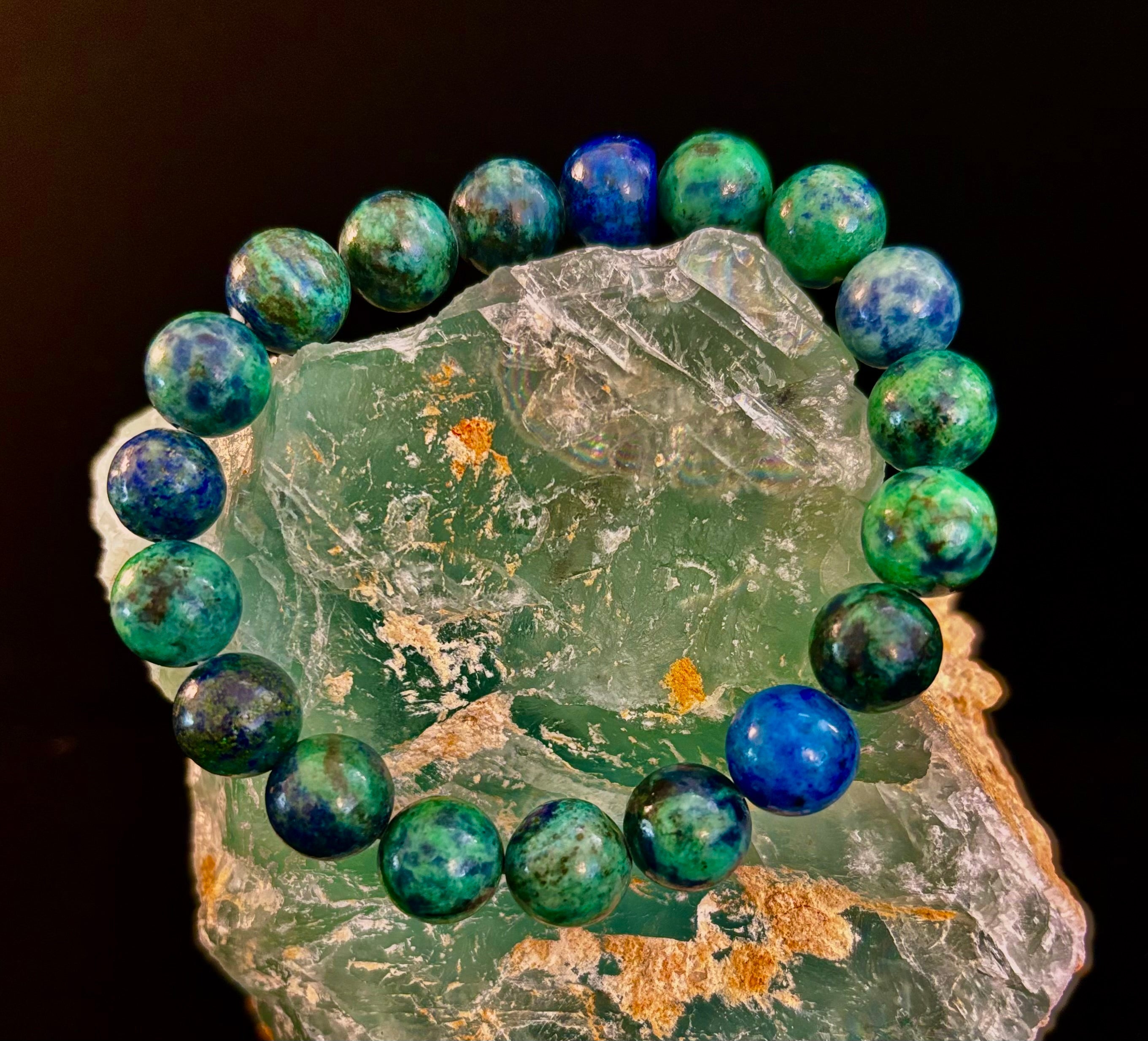 Azurite Beaded Stretch Bracelet – 8mm & 10mm Options | Spiritual Clarity & Deep Healing