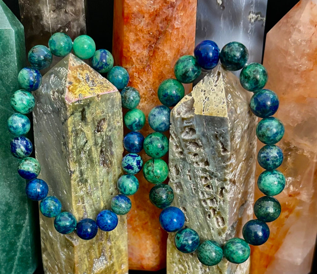 Azurite Beaded Stretch Bracelet – 8mm & 10mm Options | Spiritual Clarity & Deep Healing