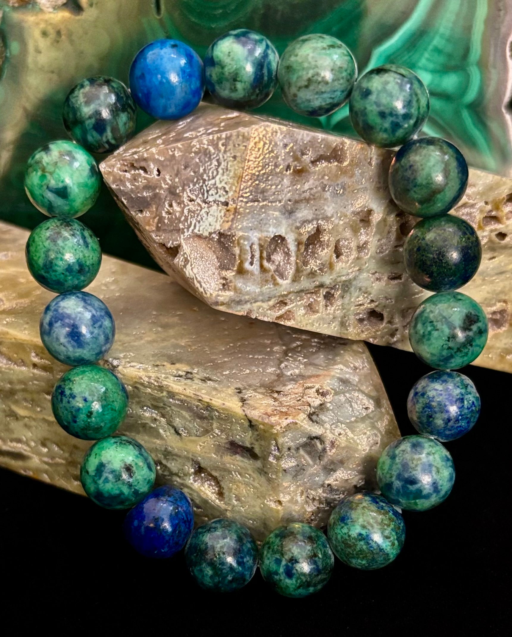Azurite Beaded Stretch Bracelet – 8mm & 10mm Options | Spiritual Clarity & Deep Healing