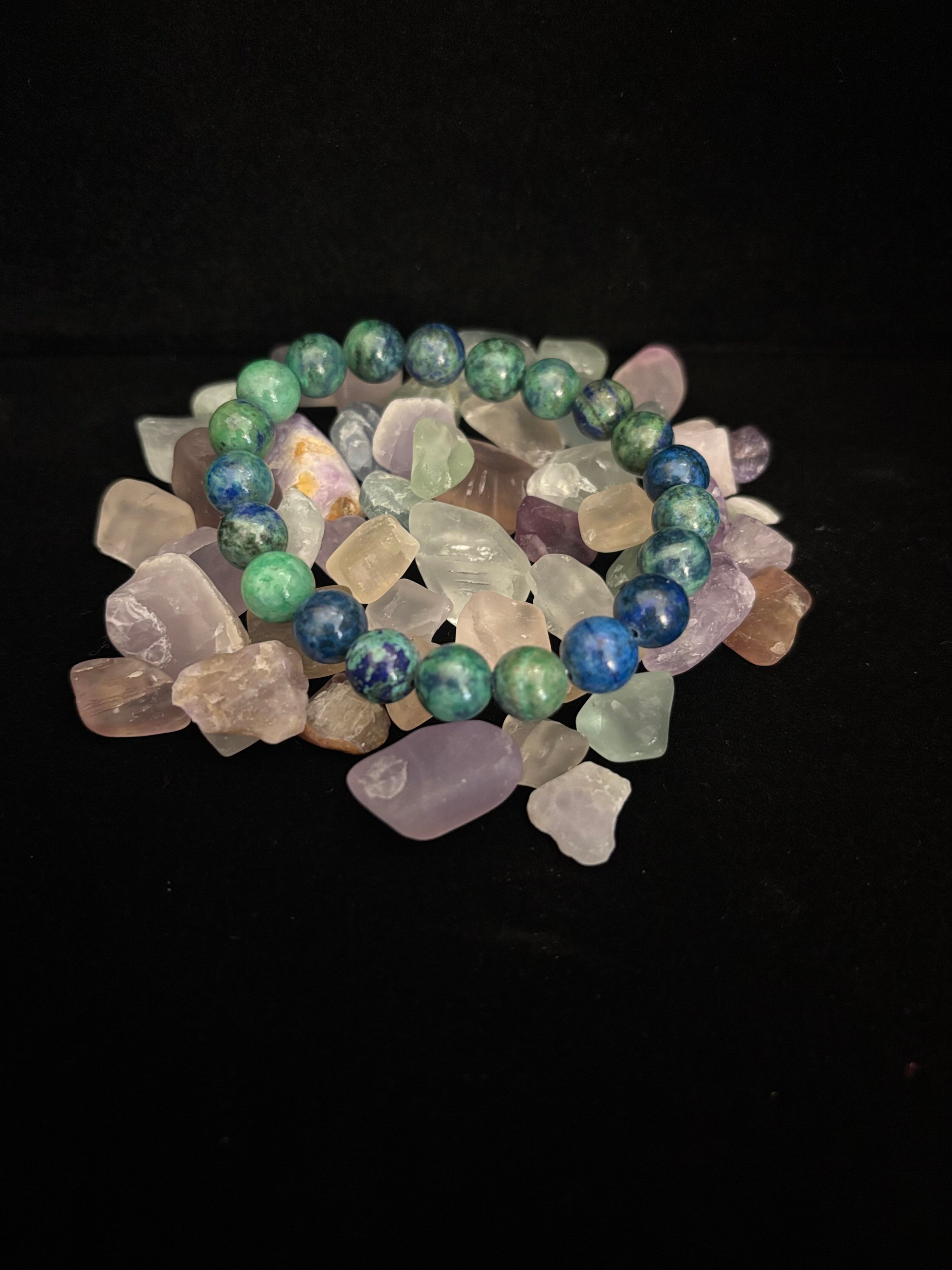 Azurite Beaded Stretch Bracelet – 8mm & 10mm Options | Spiritual Clarity & Deep Healing