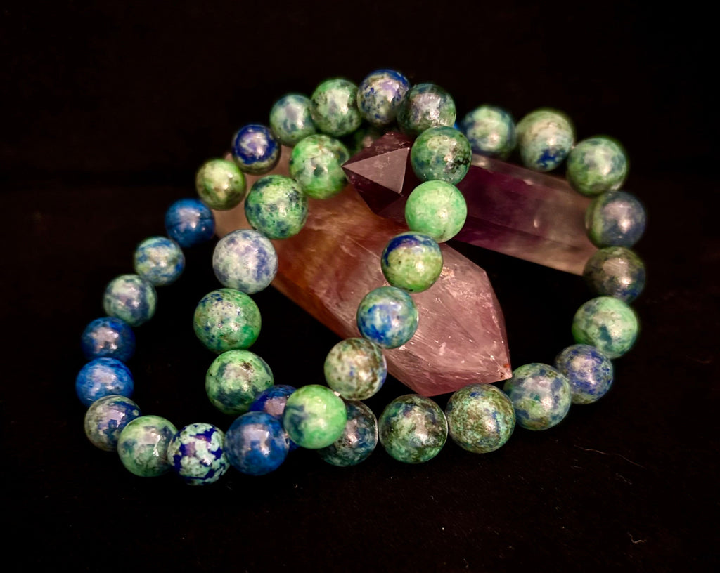 Azurite Beaded Stretch Bracelet – 8mm & 10mm Options | Spiritual Clarity & Deep Healing