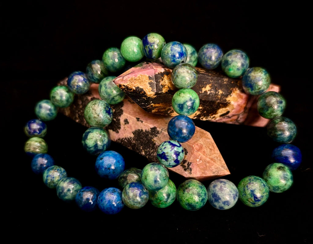 Azurite Beaded Stretch Bracelet – 8mm & 10mm Options | Spiritual Clarity & Deep Healing