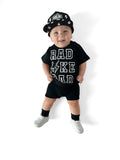 Rad Like Dad kids unisex graphic t-shirt in black and white cotton.