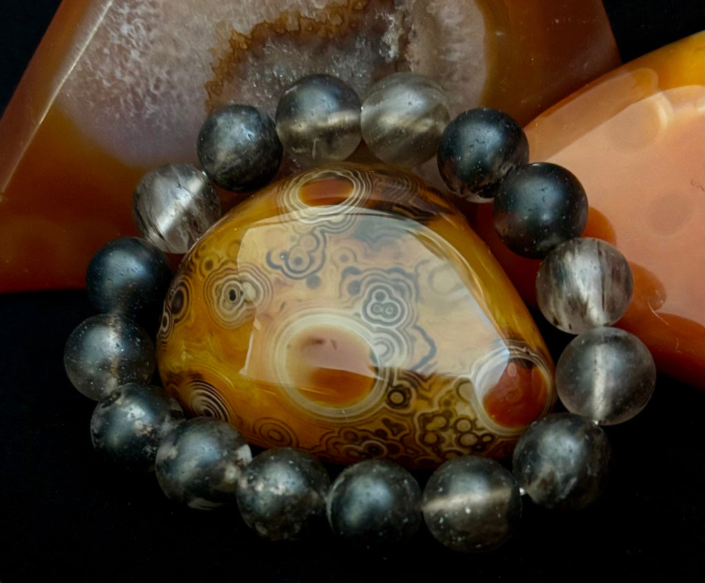 Watermelon Black Matte Stretch Stone Bracelet – 12mm Bold Beads | Grounding Energy & Fierce Style