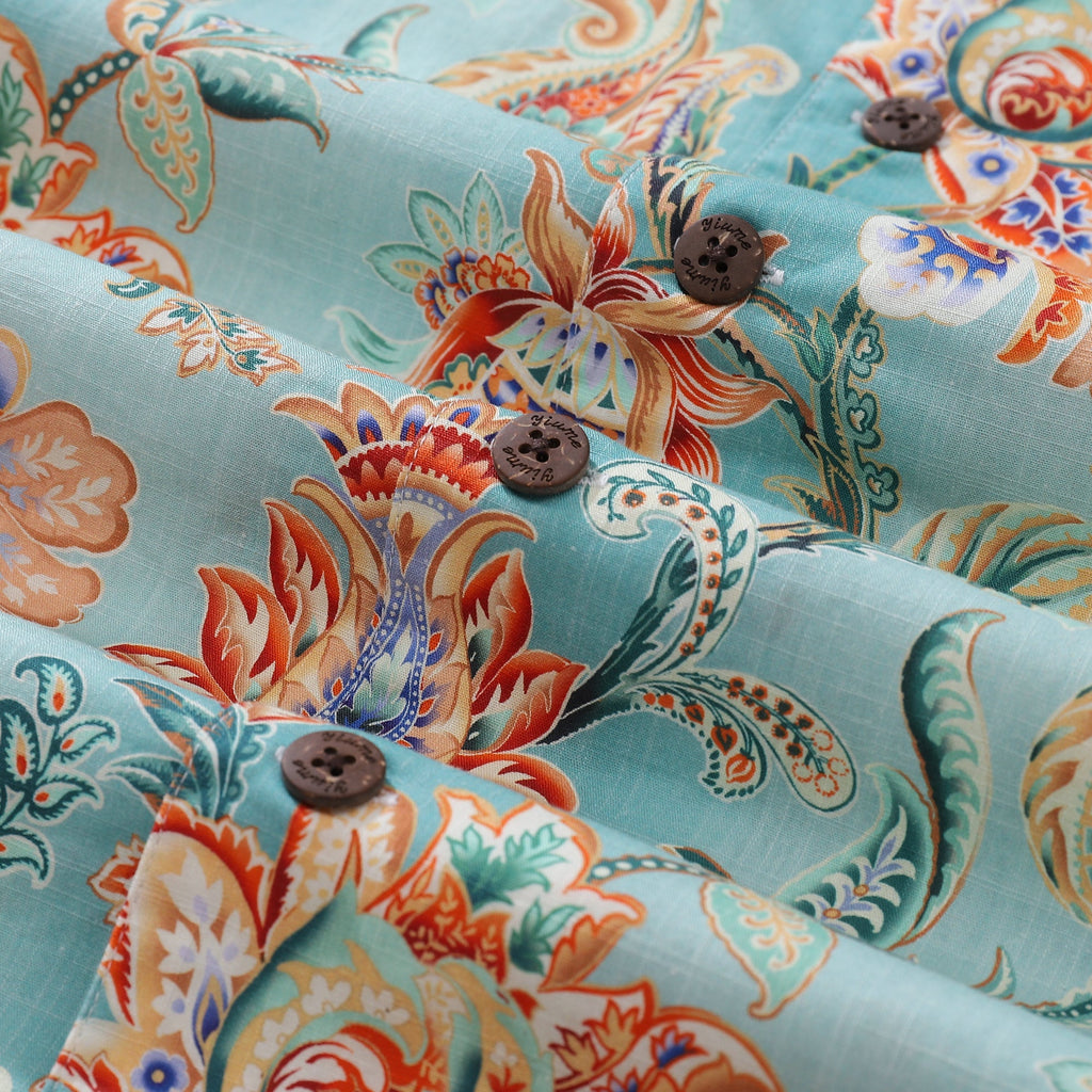 Men's Tree of Life Floral Hawaiian Shirt in Cotton Camp Collar