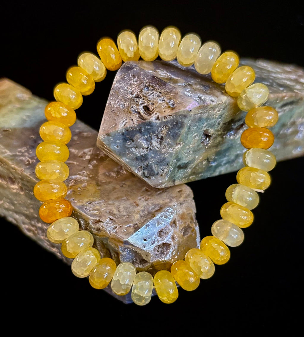 Yellow Agate Rondelle Bead Bracelet for Daily Energy