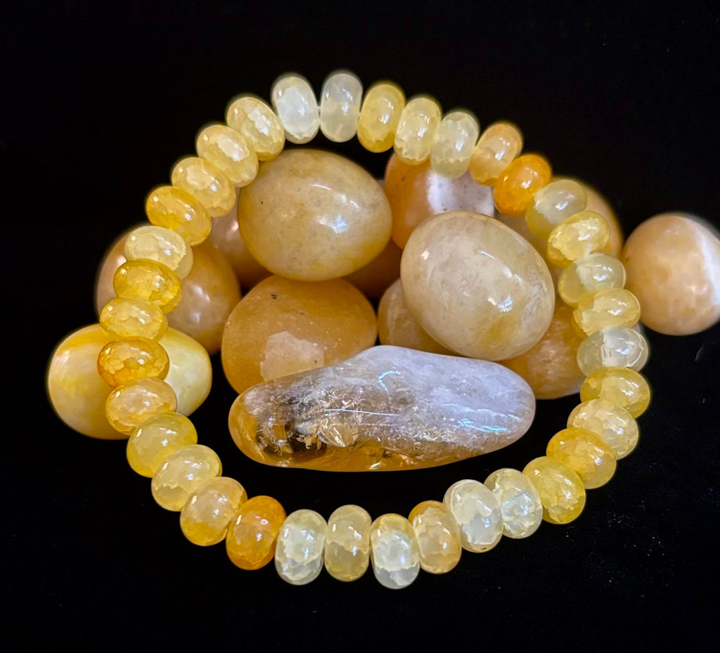 Yellow Agate Rondelle Bead Bracelet for Daily Energy