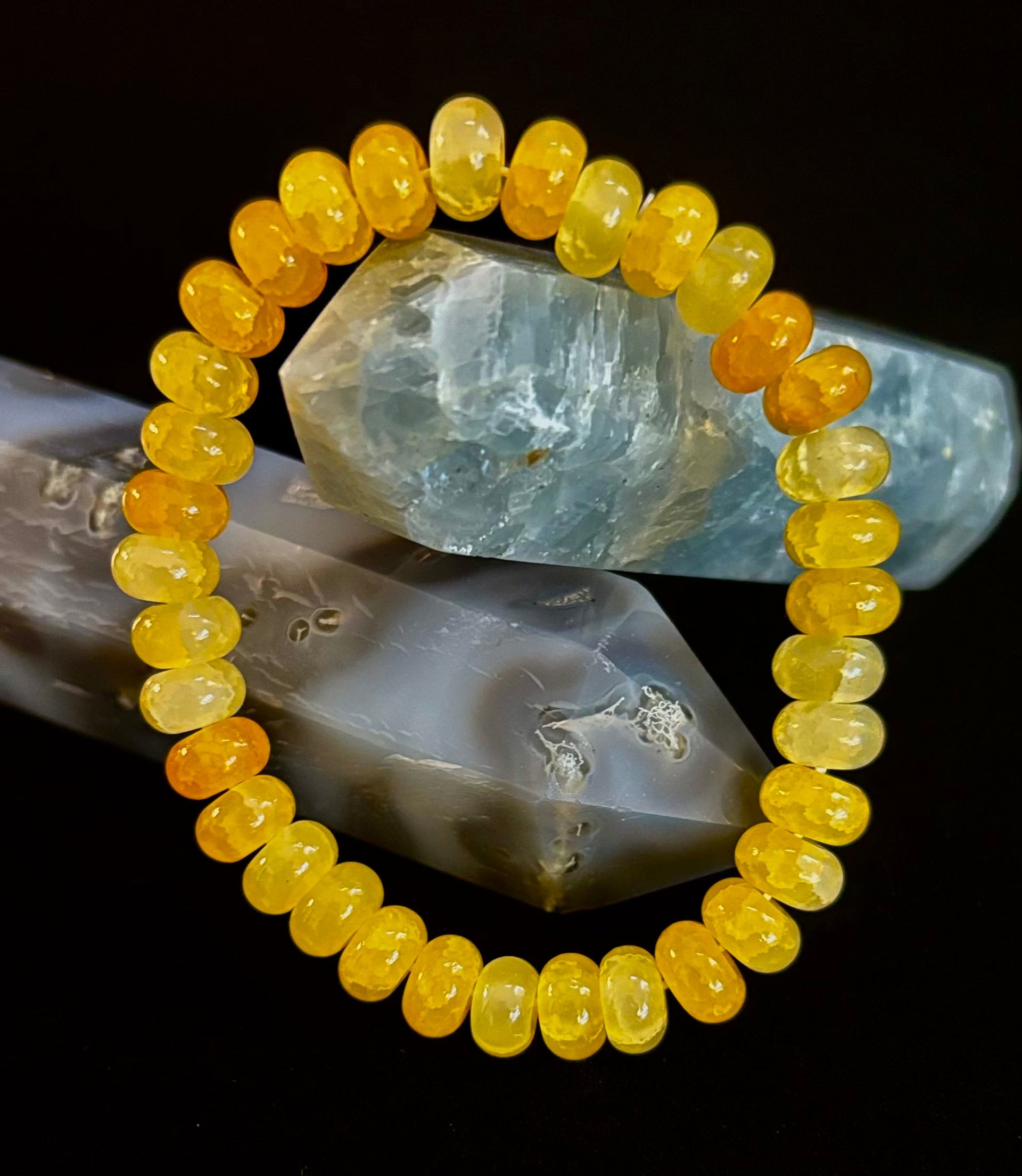 Yellow Agate Rondelle Bead Bracelet for Daily Energy