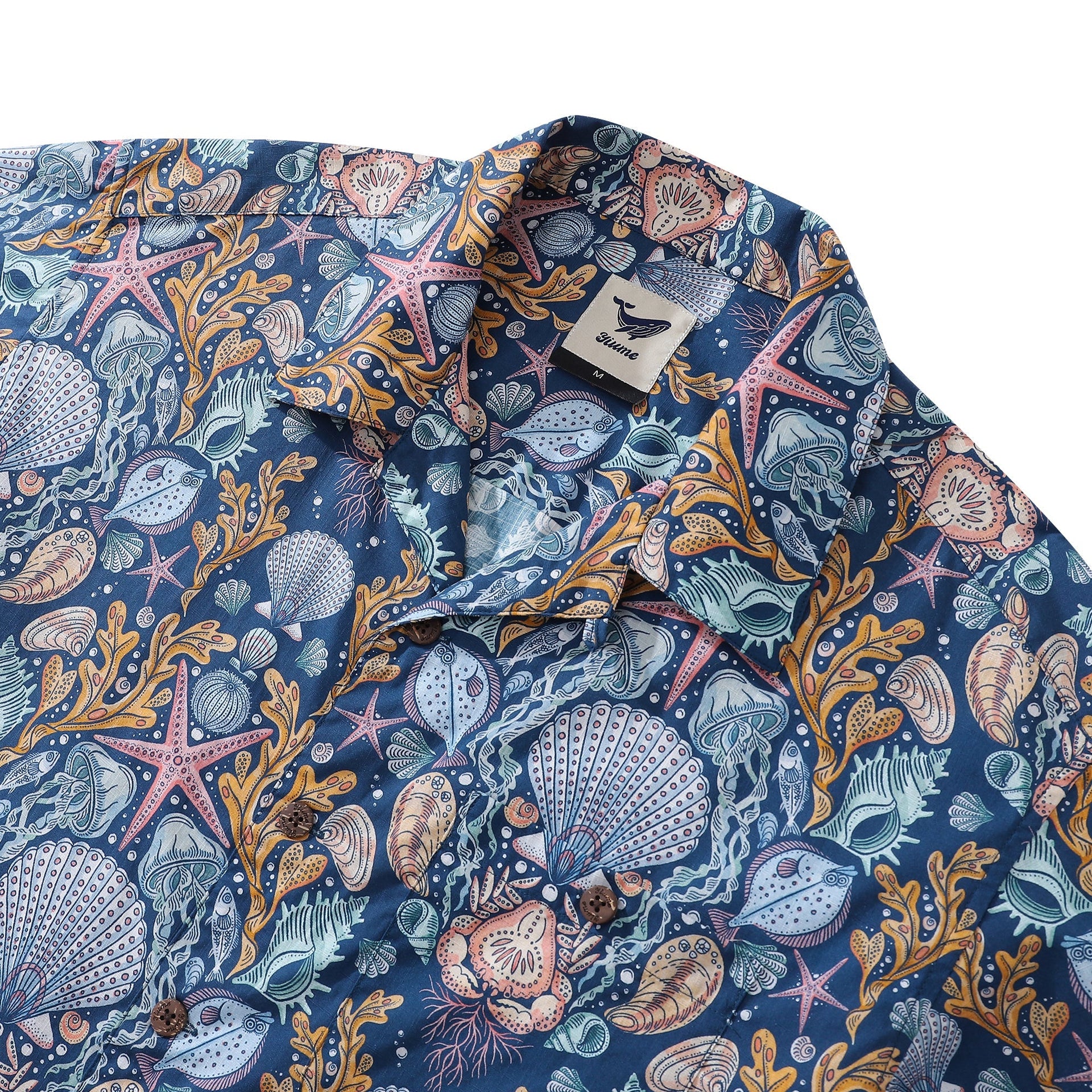 Deep Sea Damask Print Cotton Camp Collar Hawaiian Shirt