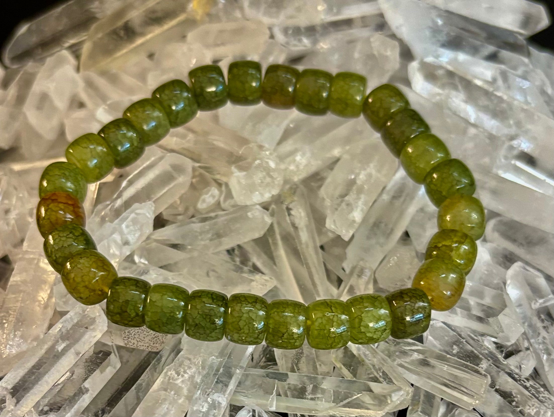 Dark Green Agate Rondelle Bracelet – Grounding, Strength & Prosperity | Medium Wrists