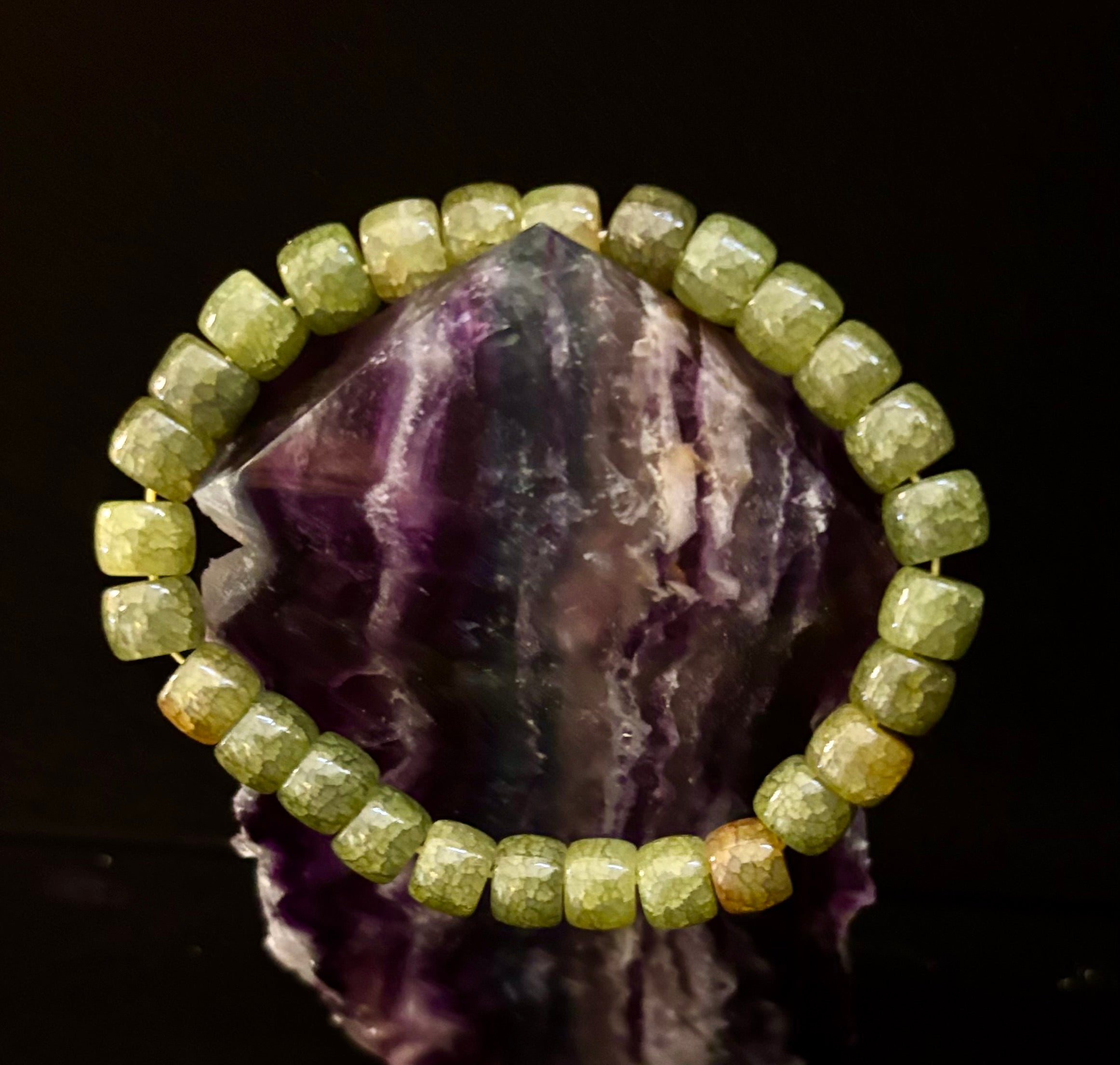 Dark Green Agate Rondelle Bracelet – Grounding, Strength & Prosperity | Medium Wrists