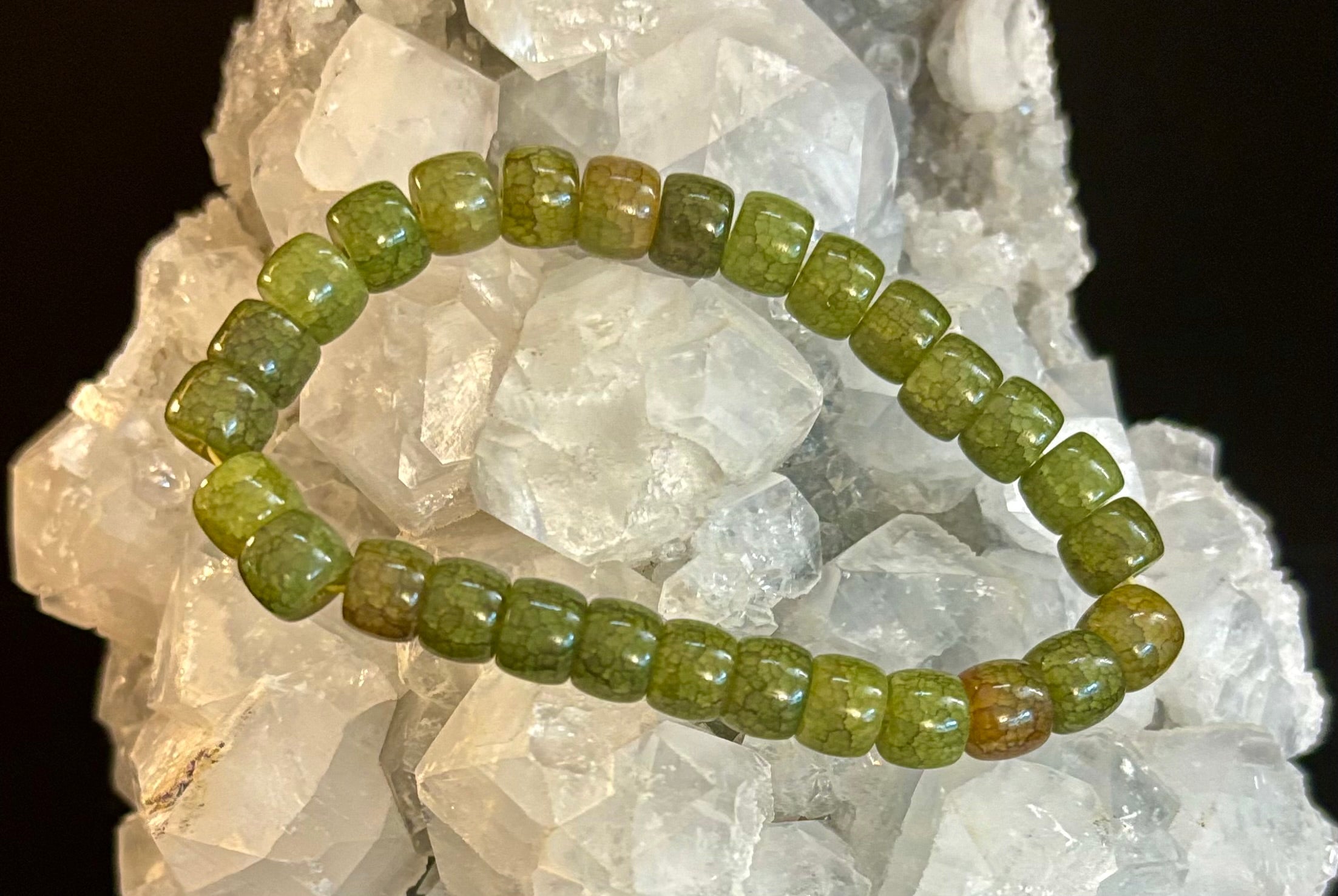 Dark Green Agate Rondelle Bracelet – Grounding, Strength & Prosperity | Medium Wrists