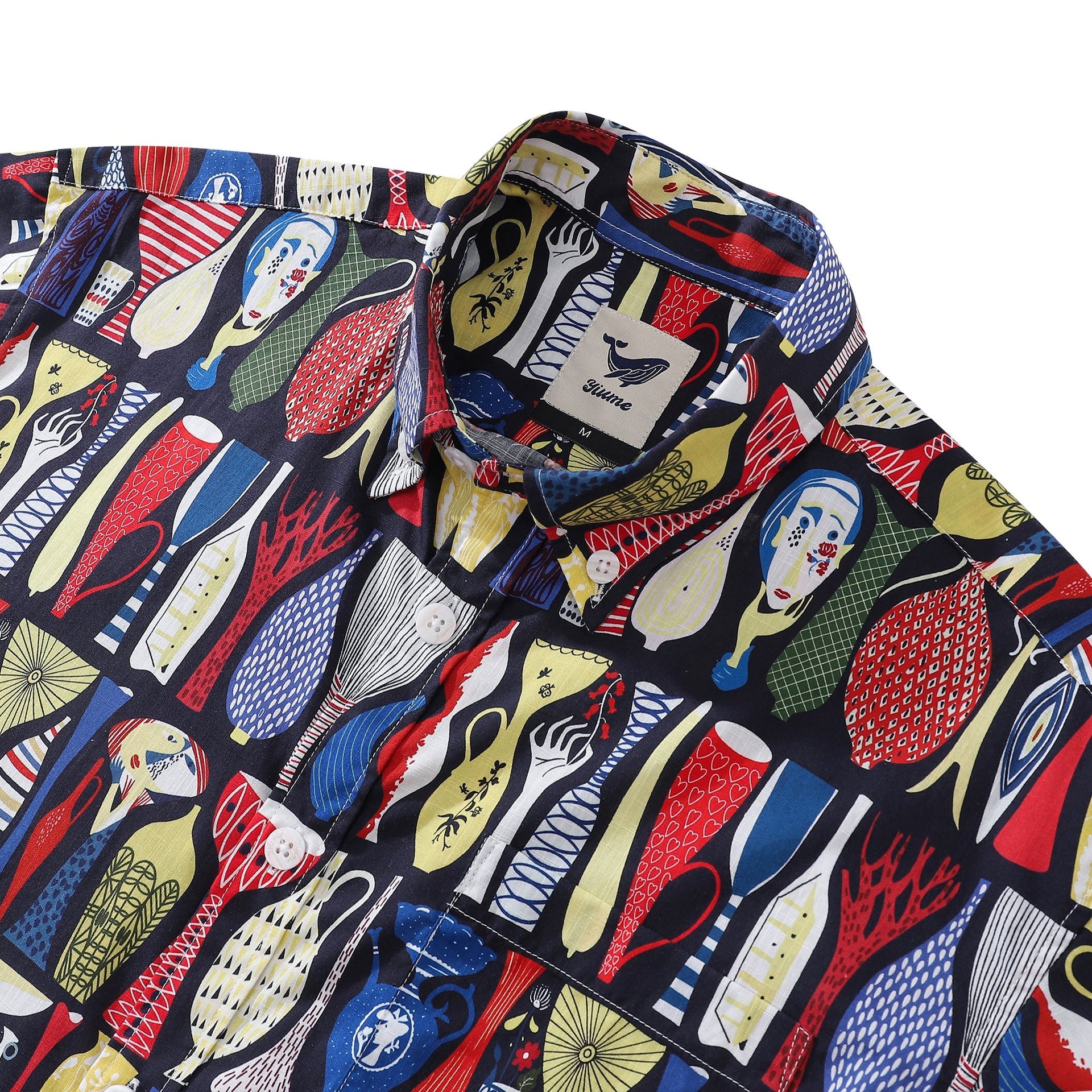 Vintage Men's Hawaiian Shirt Pottery Print Cotton Aloha Top