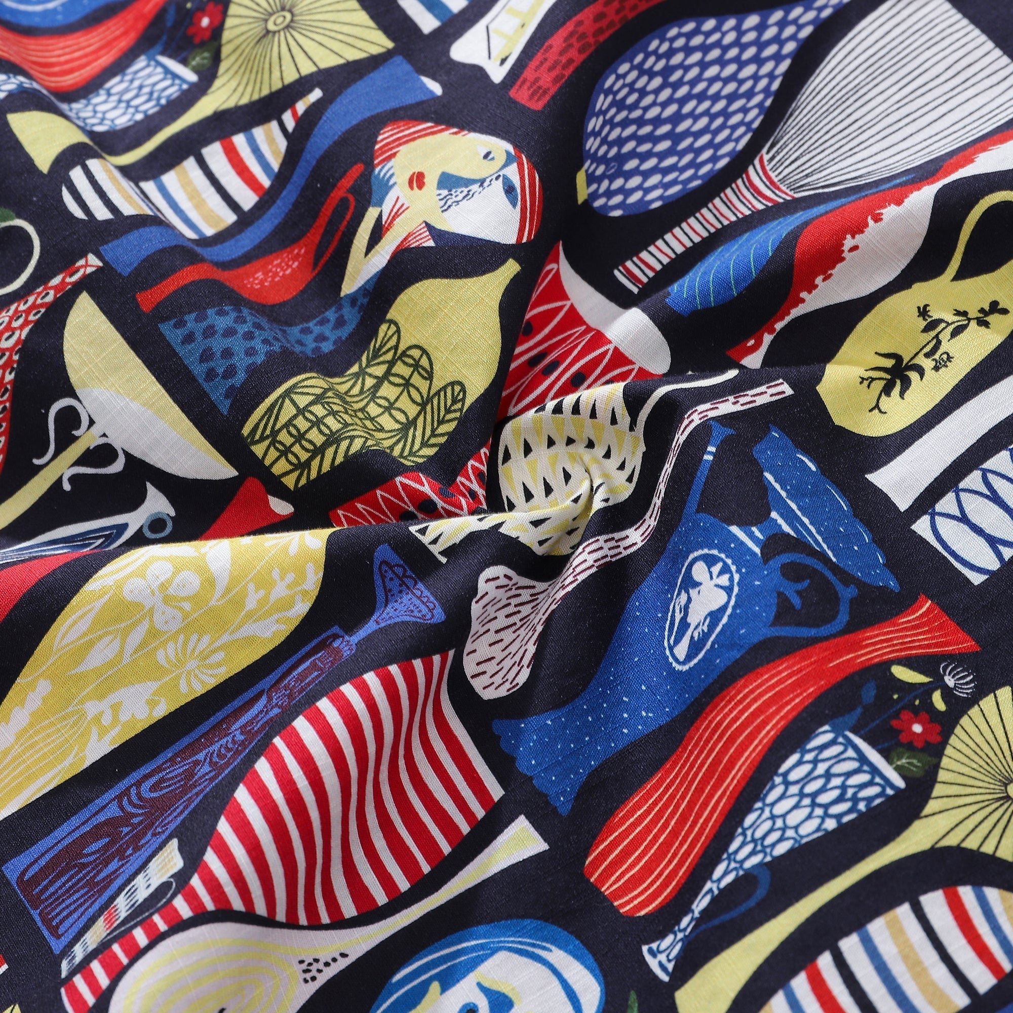 Vintage Men's Hawaiian Shirt Pottery Print Cotton Aloha Top