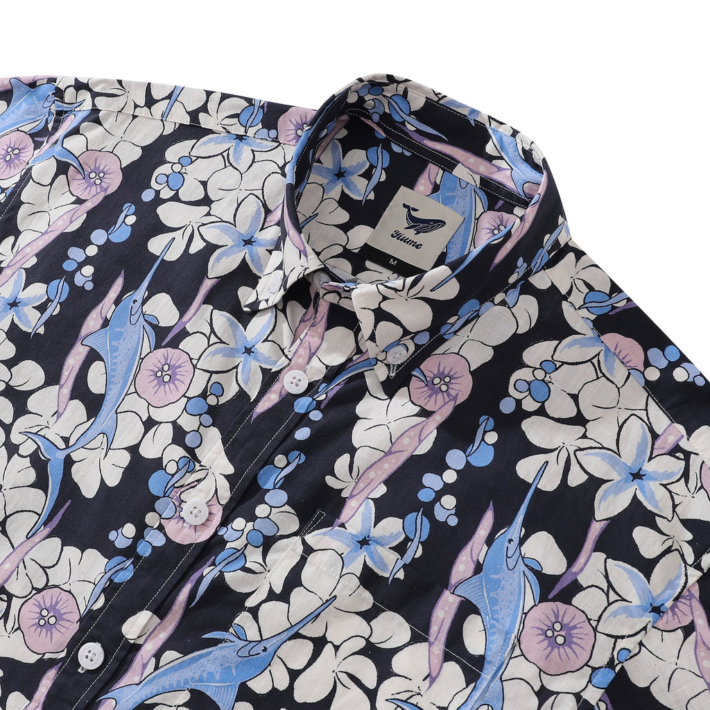 Men's Nautical Tuna Print Button-Down Short Sleeve Aloha Shirt