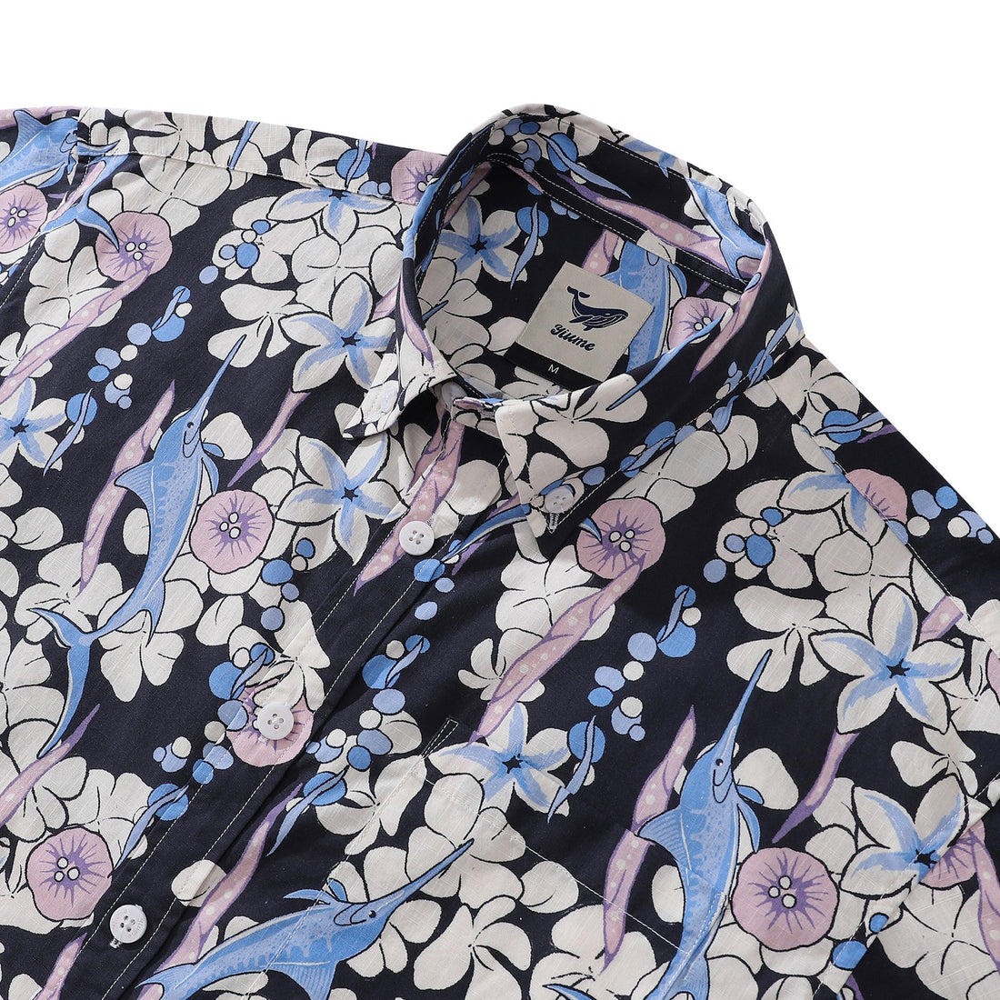 Men's Nautical Tuna Print Button-Down Short Sleeve Aloha Shirt
