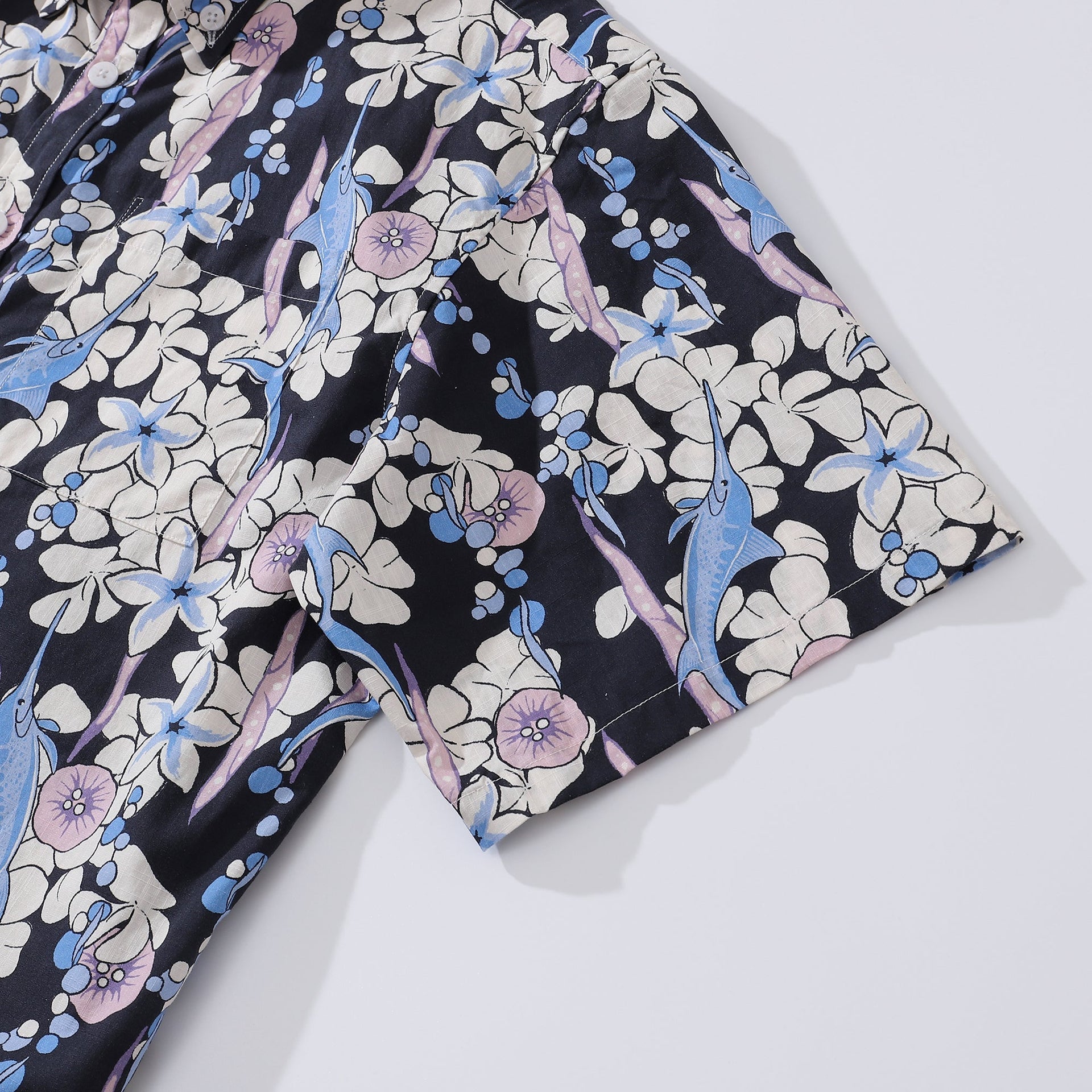 Men's Nautical Tuna Print Button-Down Short Sleeve Aloha Shirt