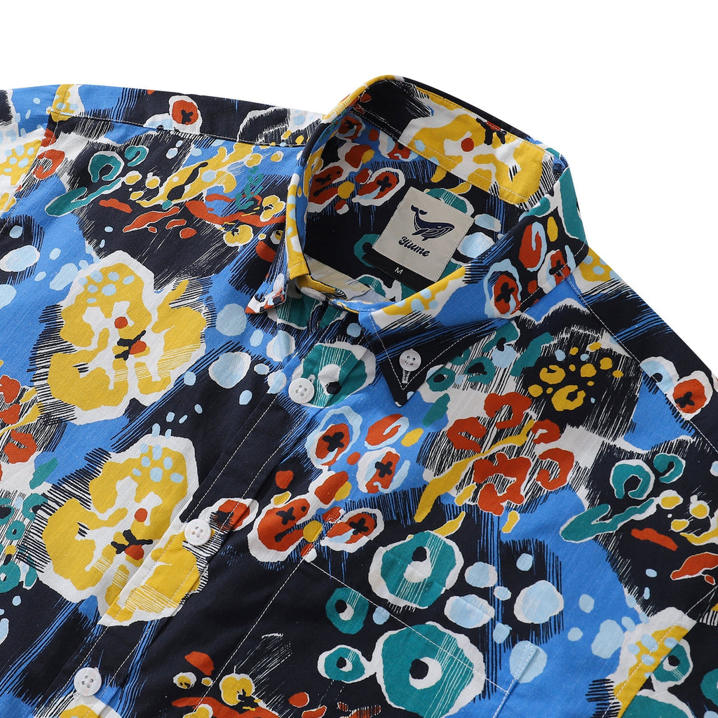 Men's Blue Coral Reef Print Cotton Short Sleeve Aloha Shirt