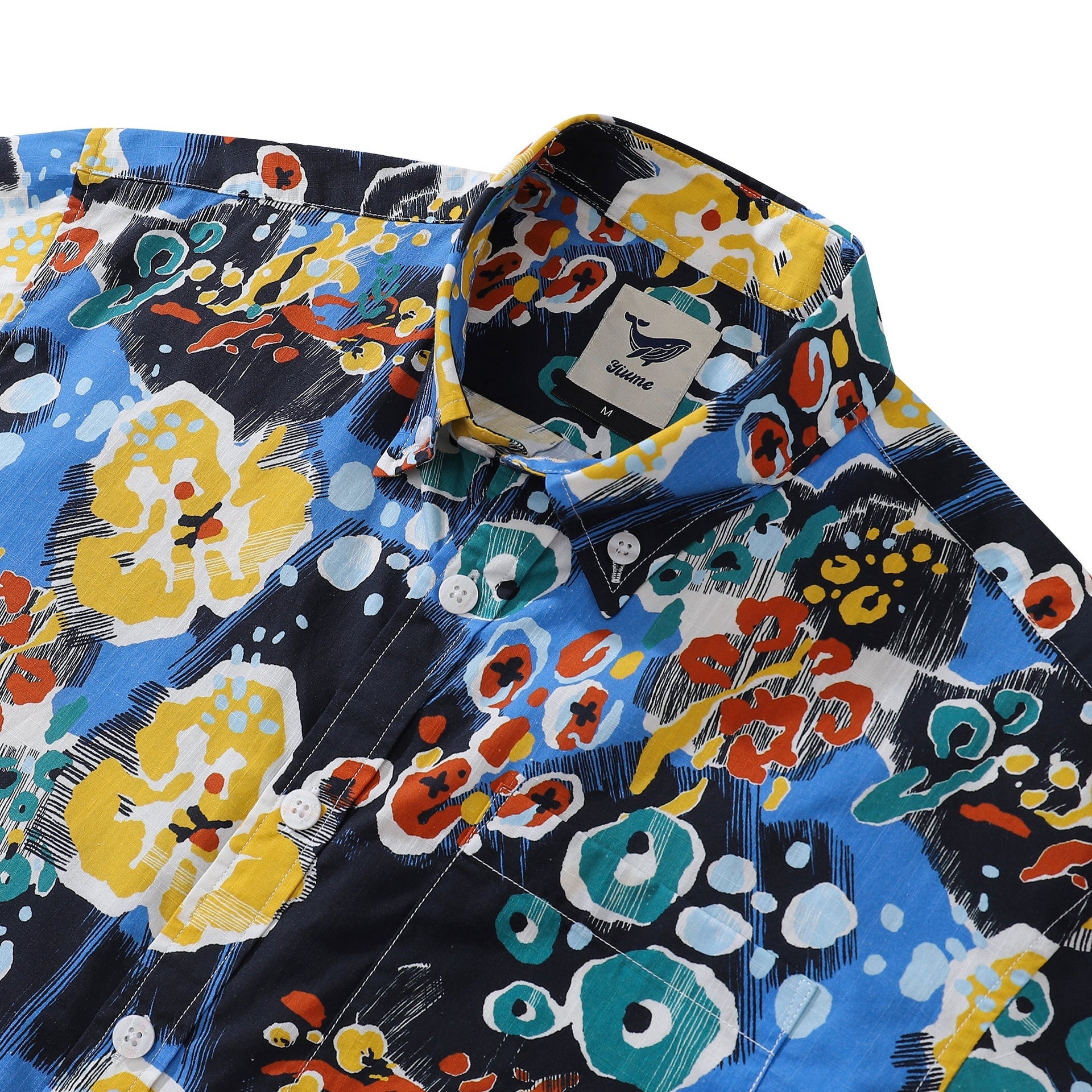 Men's Blue Coral Reef Print Cotton Short Sleeve Aloha Shirt