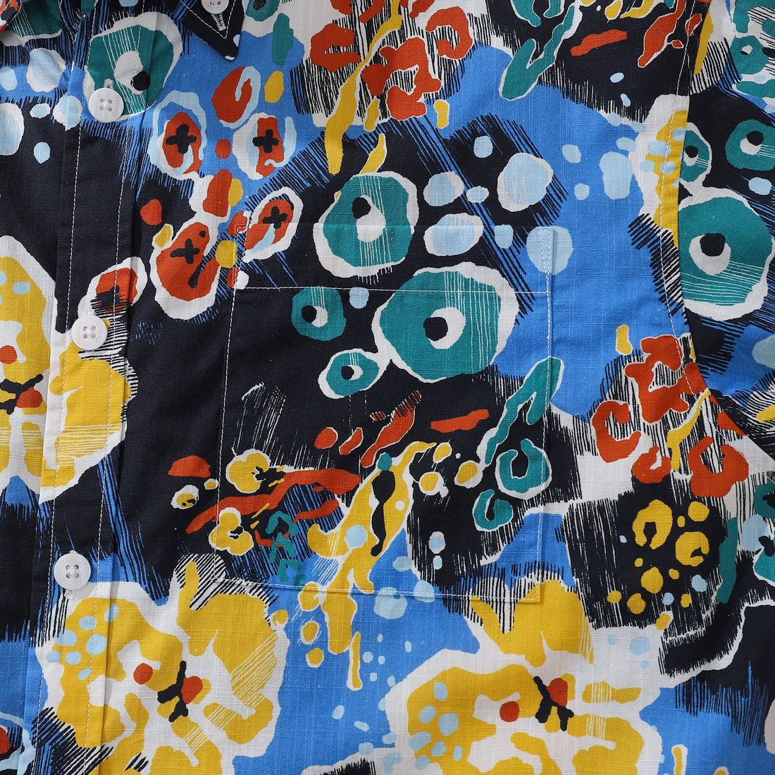 Men's Blue Coral Reef Print Cotton Short Sleeve Aloha Shirt