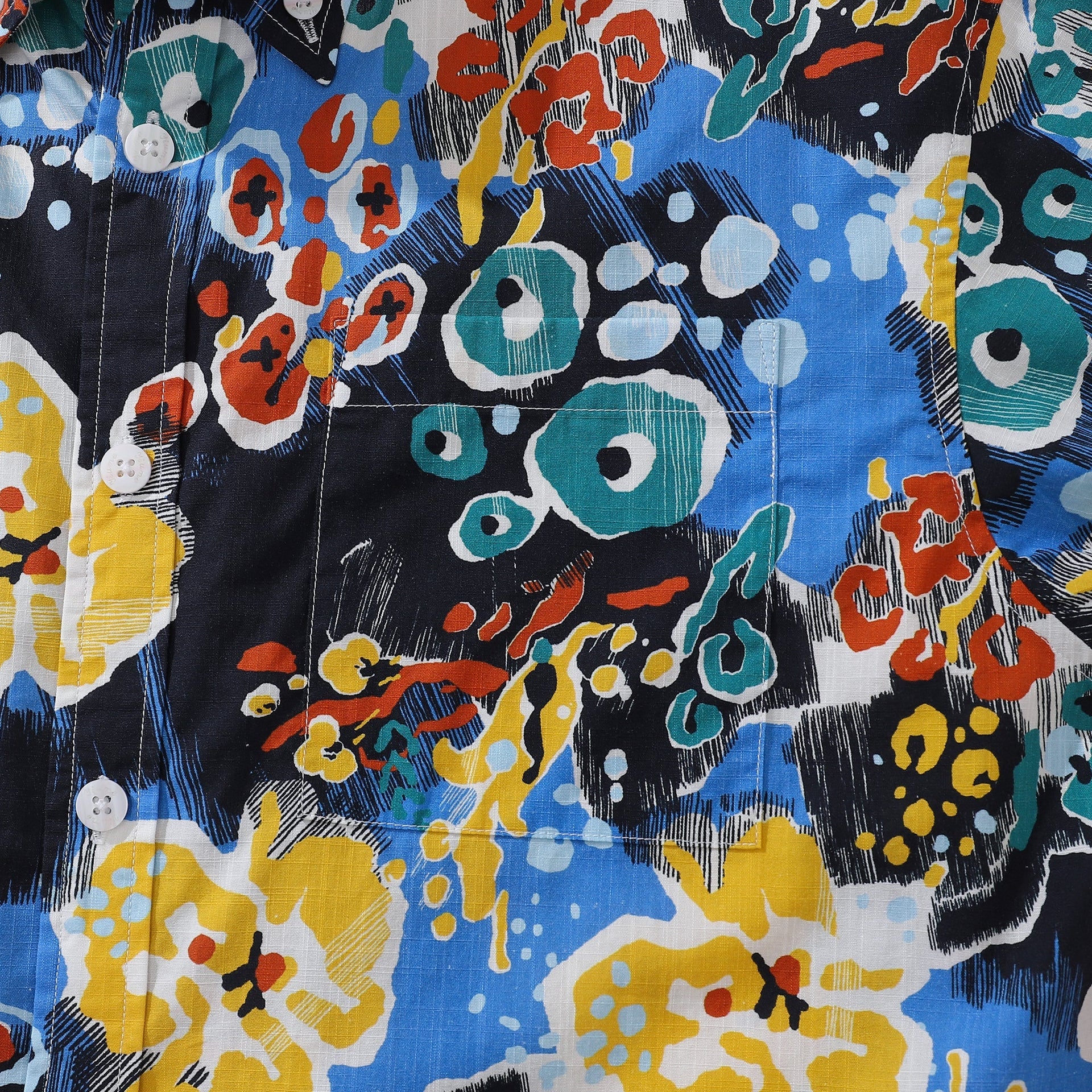 Men's Blue Coral Reef Print Cotton Short Sleeve Aloha Shirt