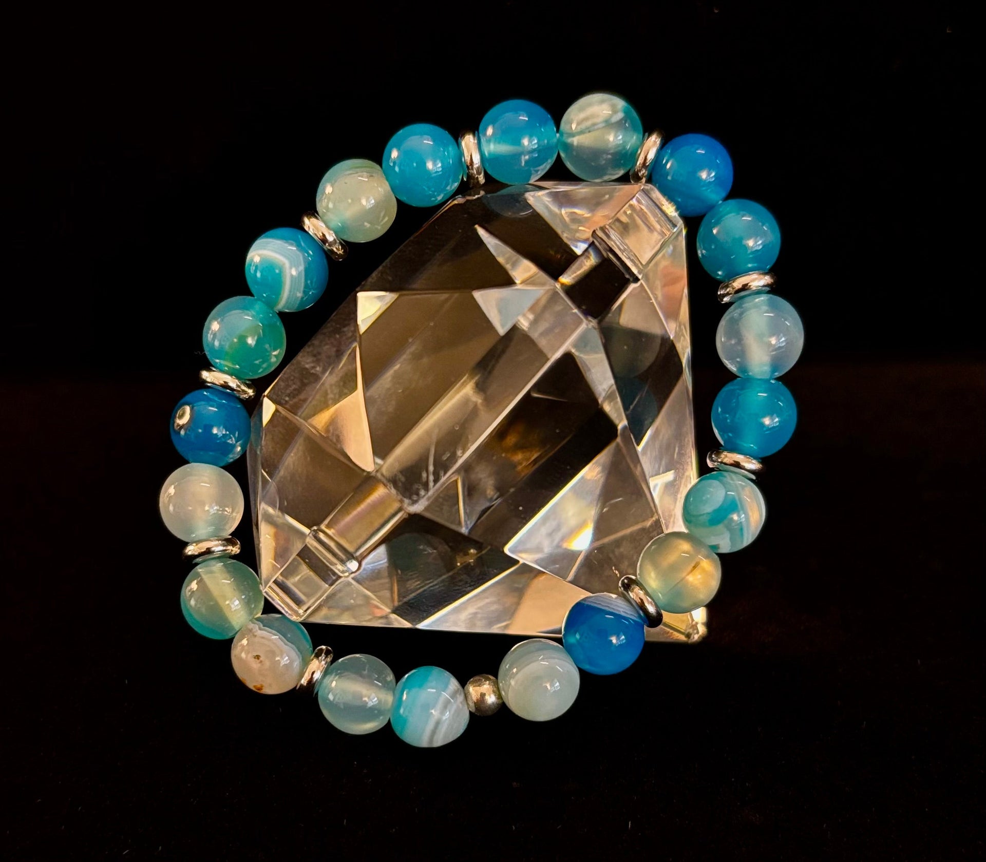 Blue Striped Agate Bracelet – Calming Energy for Small to Medium Wrists