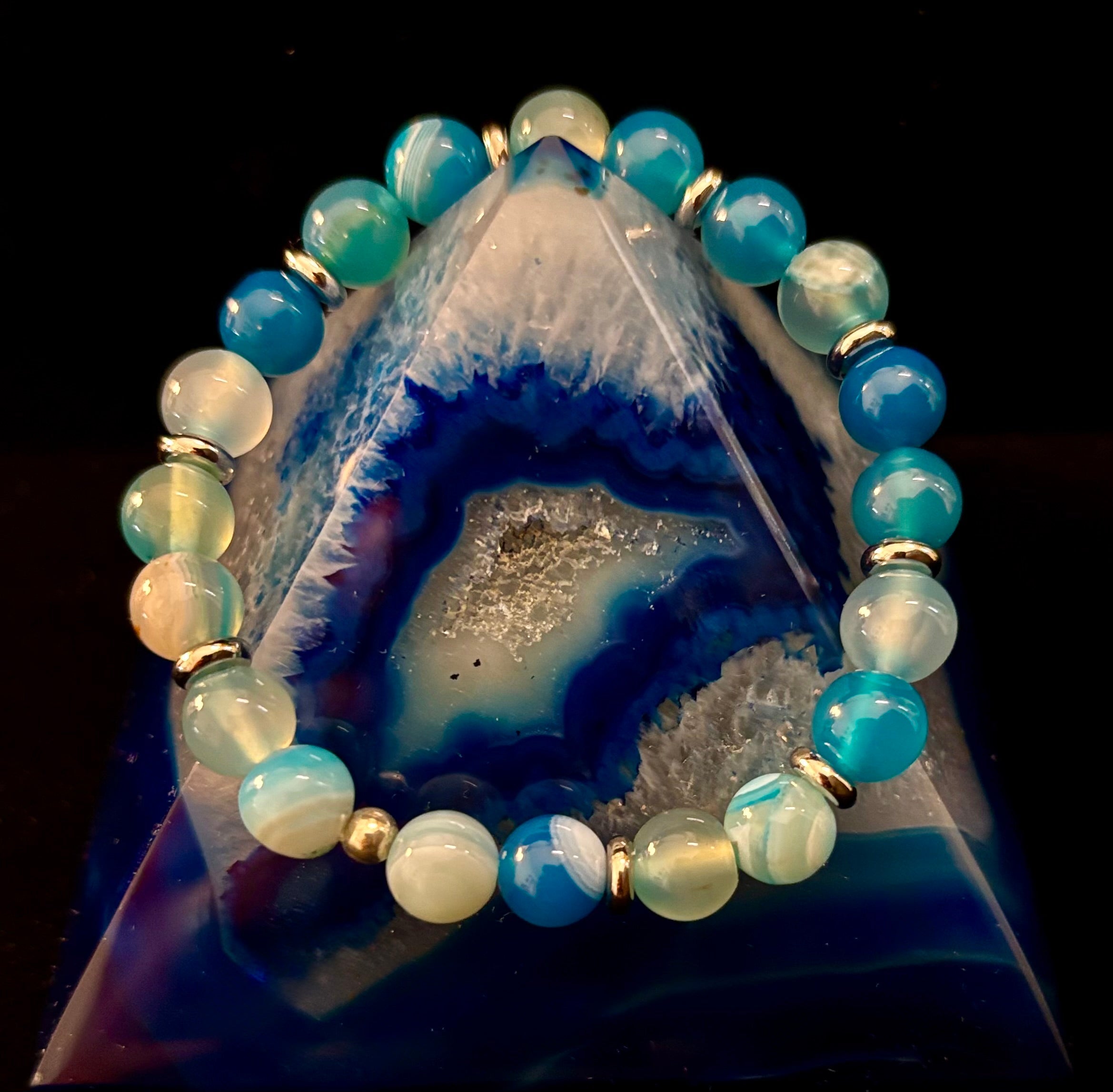 Blue Striped Agate Bracelet – Calming Energy for Small to Medium Wrists