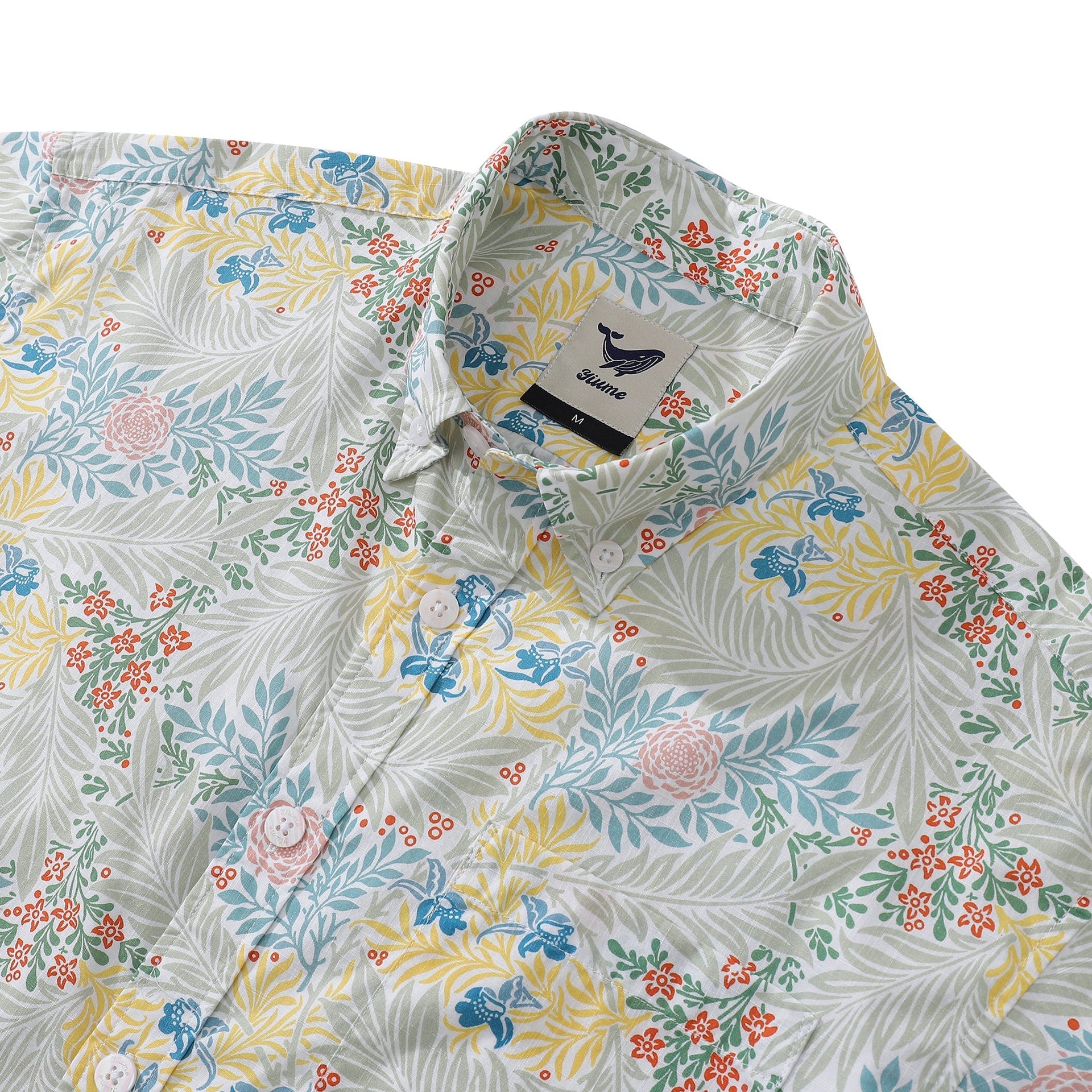 Men's Flying Swallow Grass Print Cotton Short Sleeve Aloha Shirt