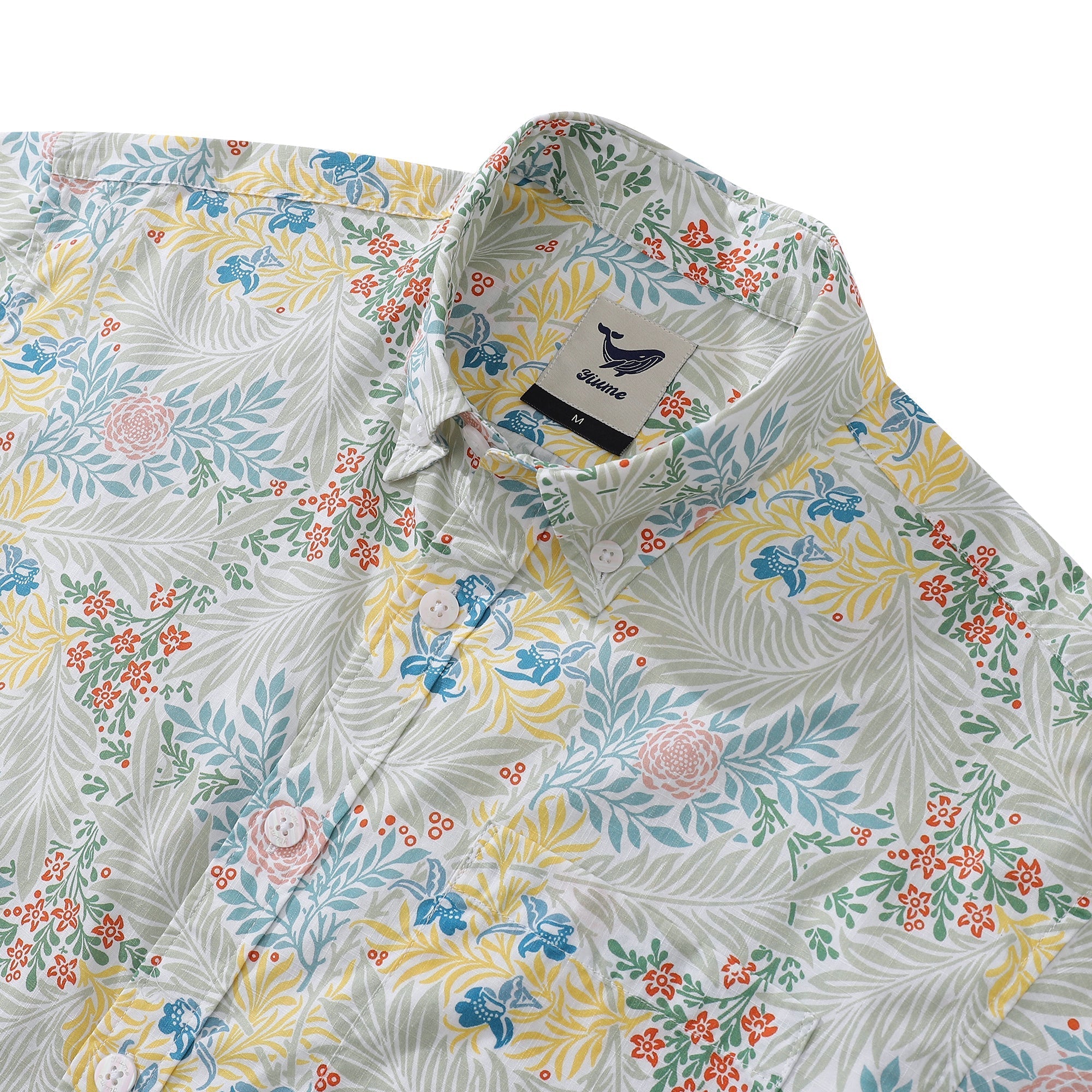 Men's Flying Swallow Grass Print Cotton Short Sleeve Aloha Shirt