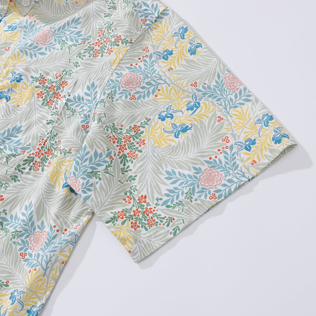 Men's Flying Swallow Grass Print Cotton Short Sleeve Aloha Shirt