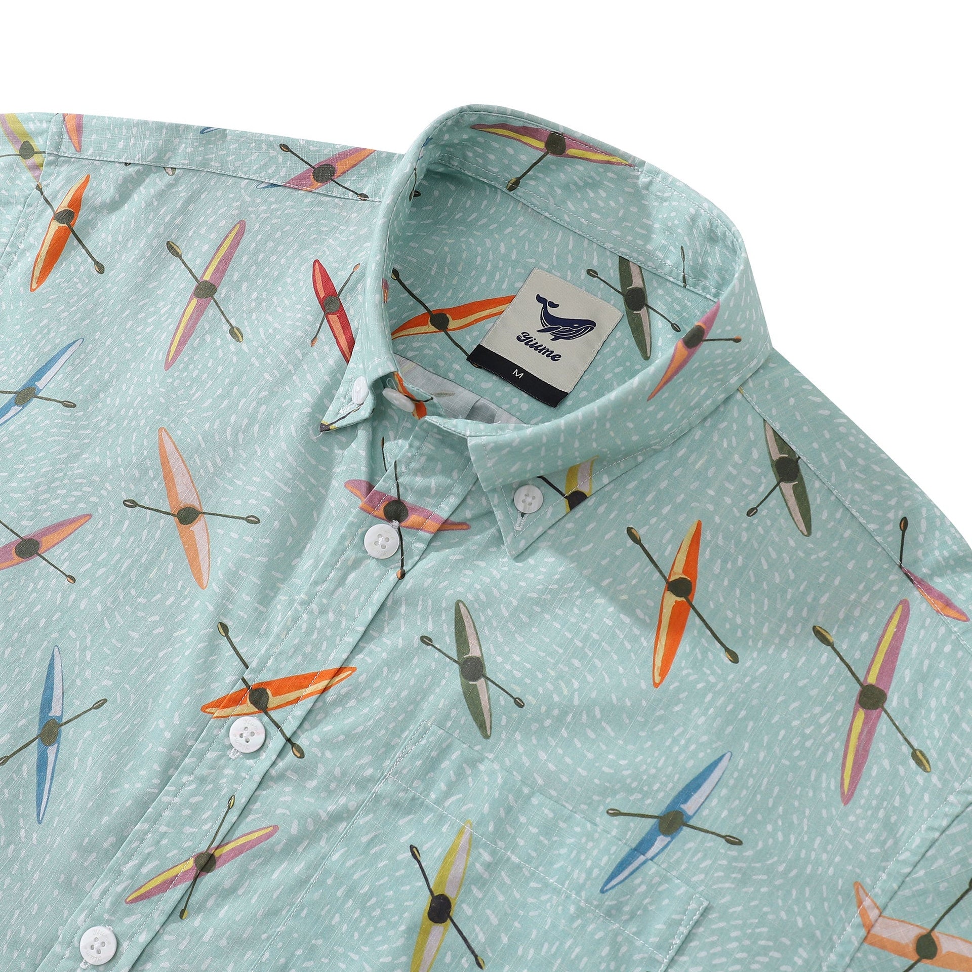 Men's Hawaiian Shirt Sea Kayaks Print Cotton Vacation Top