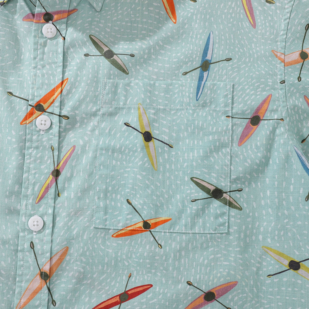 Men's Hawaiian Shirt Sea Kayaks Print Cotton Vacation Top