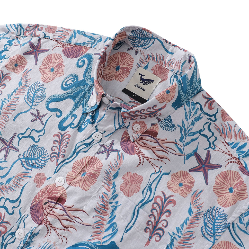 Men's Octopussy Print Cotton Aloha Button-Down Short Sleeve Shirt