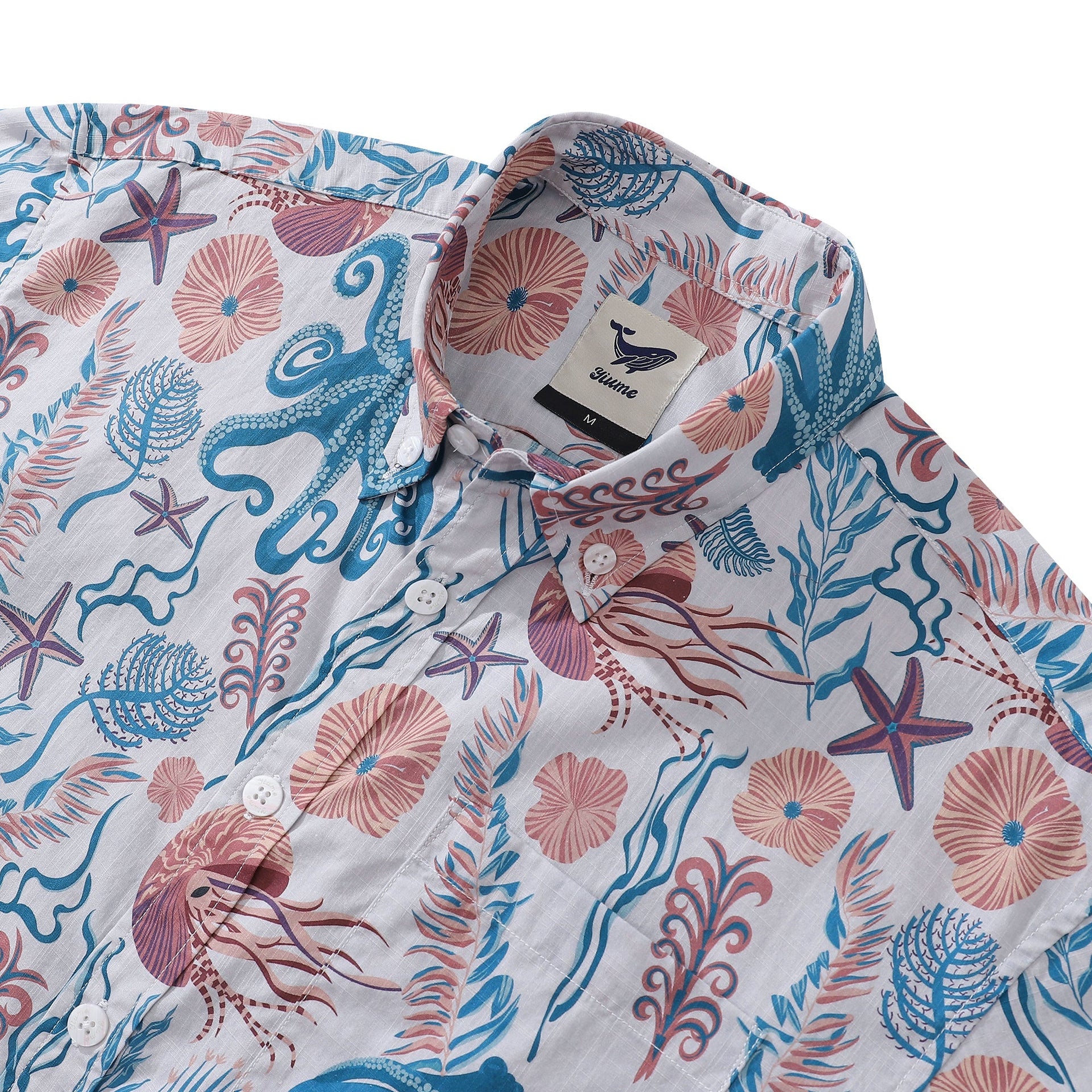 Men's Octopussy Print Cotton Aloha Button-Down Short Sleeve Shirt