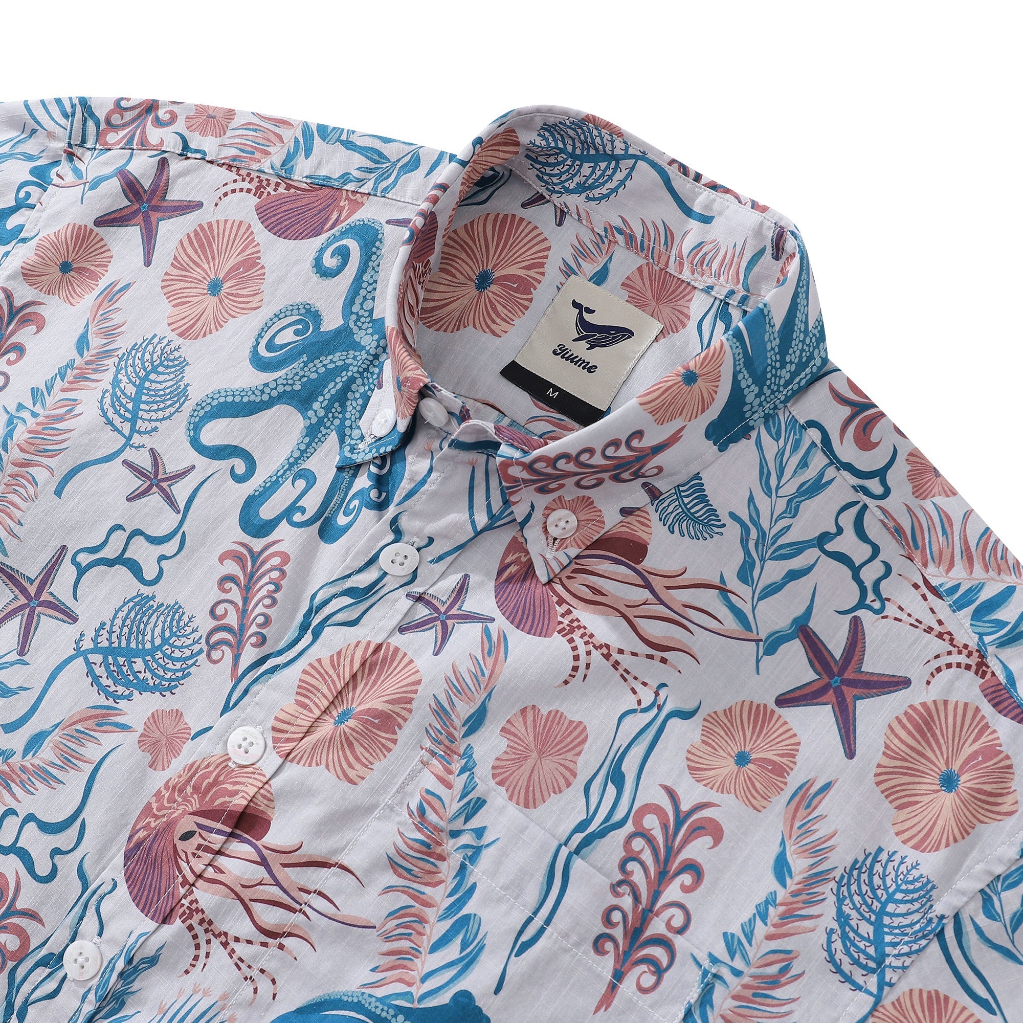 Men's Octopussy Print Cotton Aloha Button-Down Short Sleeve Shirt
